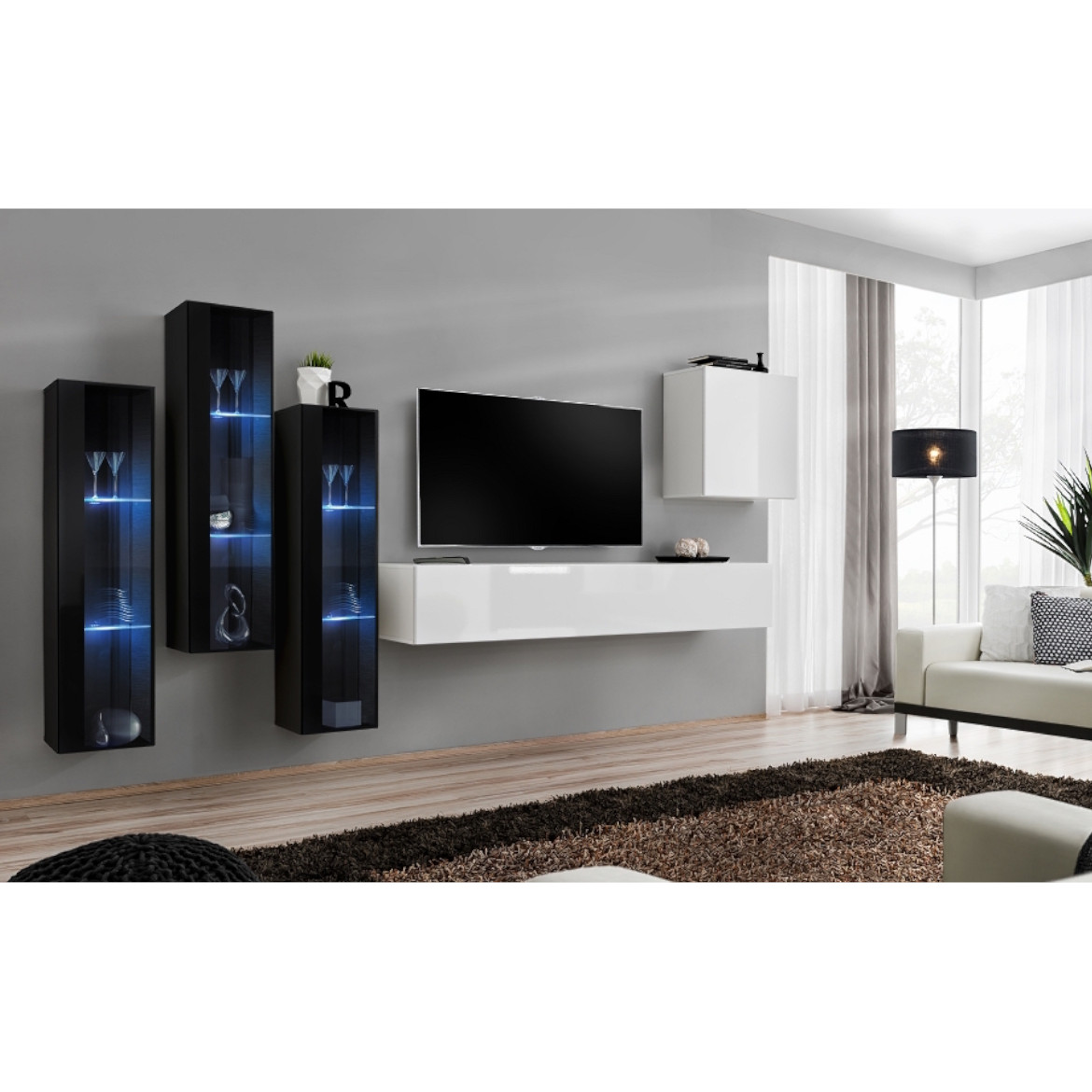 Regal  Switch XIII 330x40x160 cm+LED crna/bela
