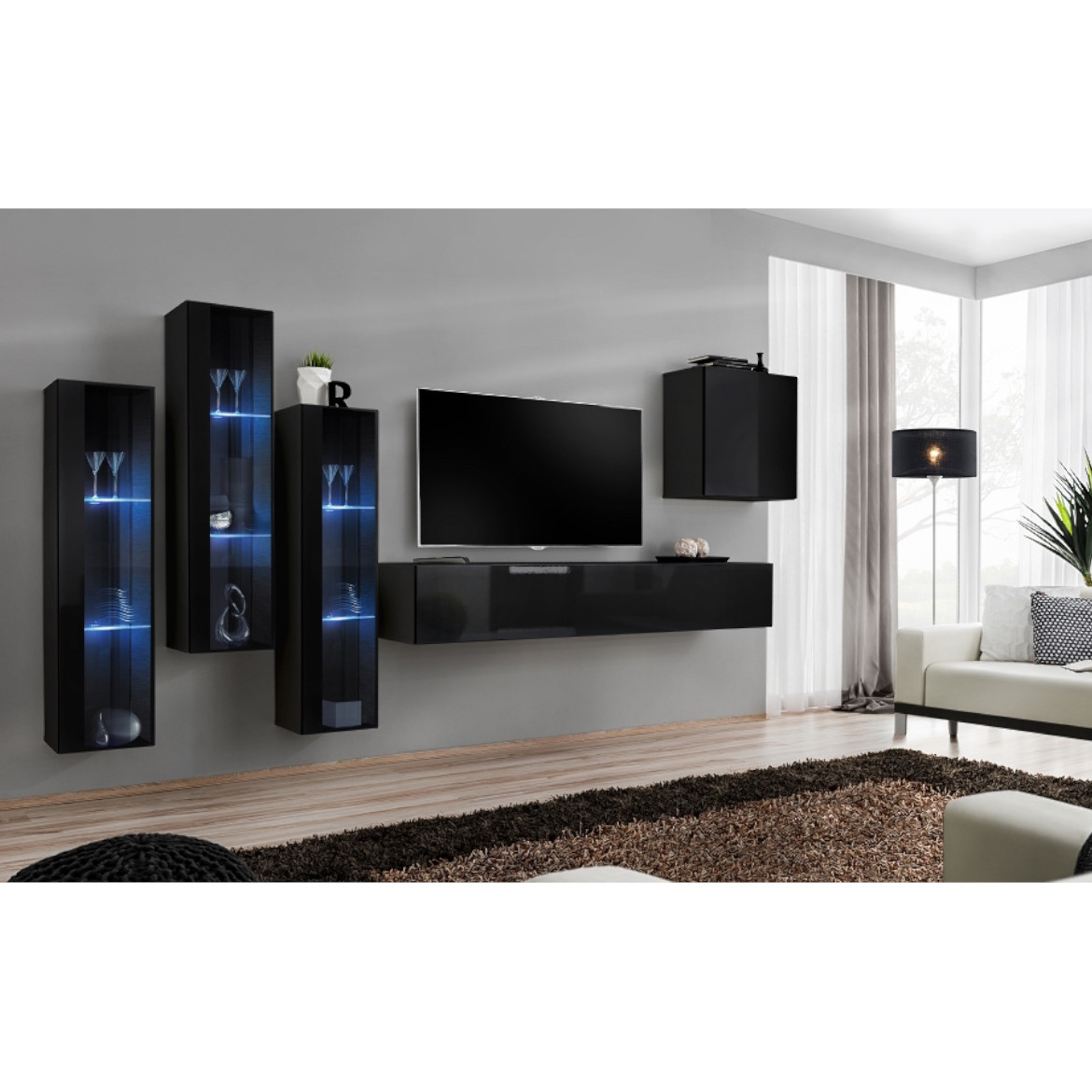 Regal  Switch XIII 330x40x160 cm+LED crna