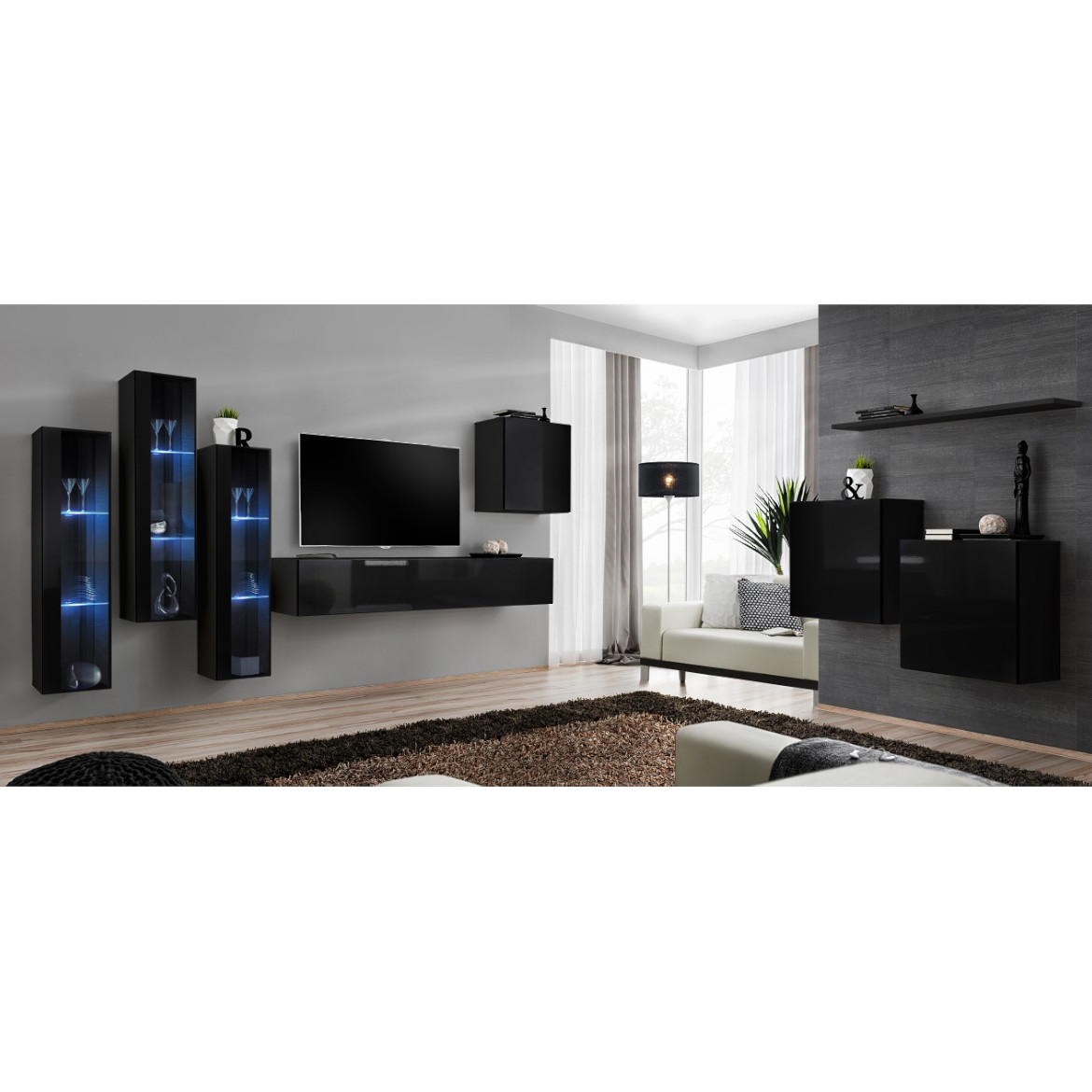 Regal  Switch XIII 330x40x160 cm+LED crna