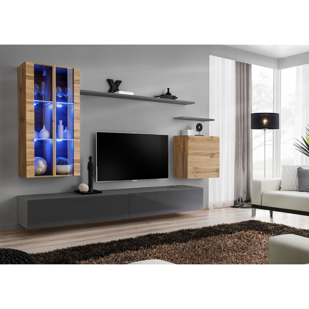 Regal  Switch XII 270x40x160 cm+LED natur/siva