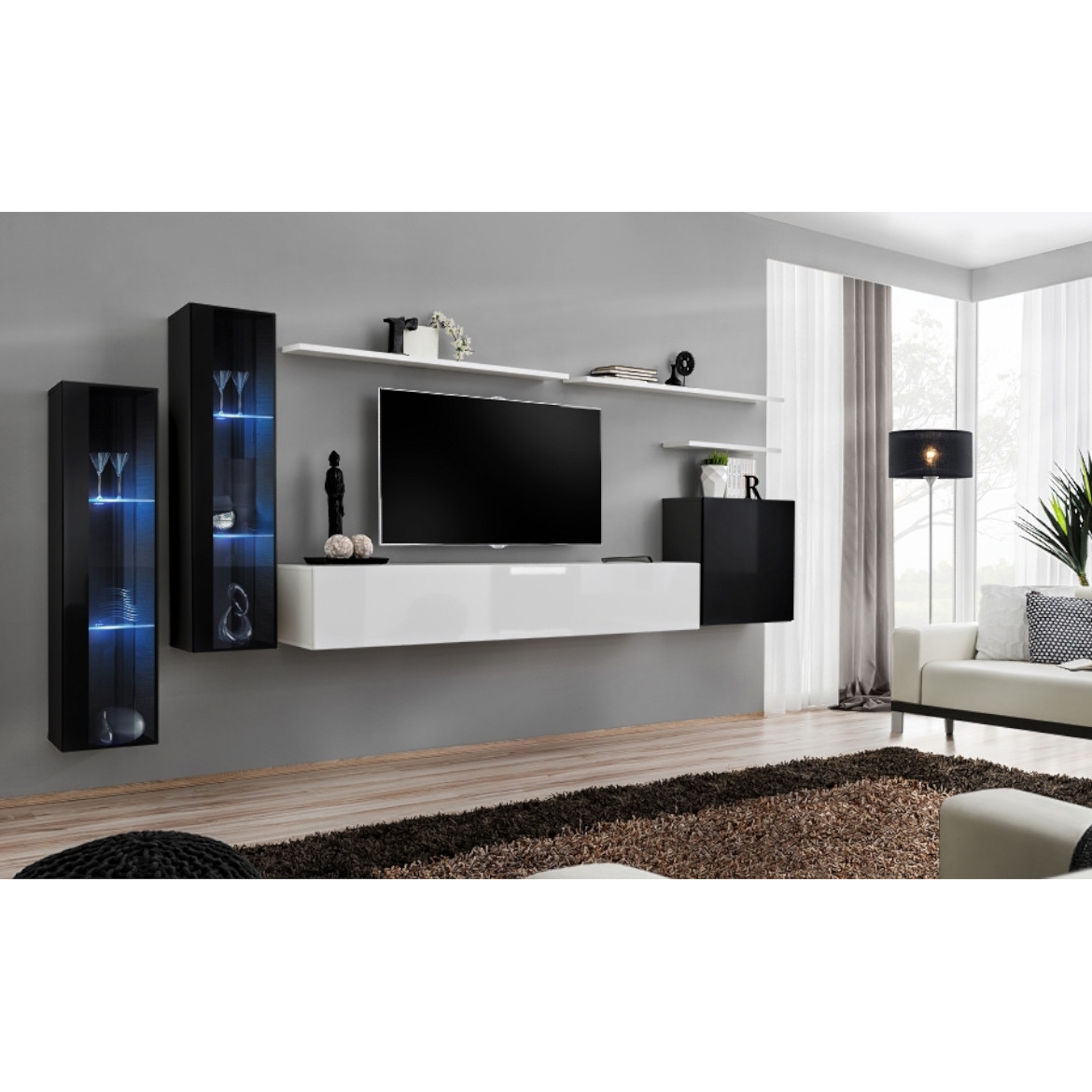 Regal  Switch XI 330x40x160 cm+LED crna/bela