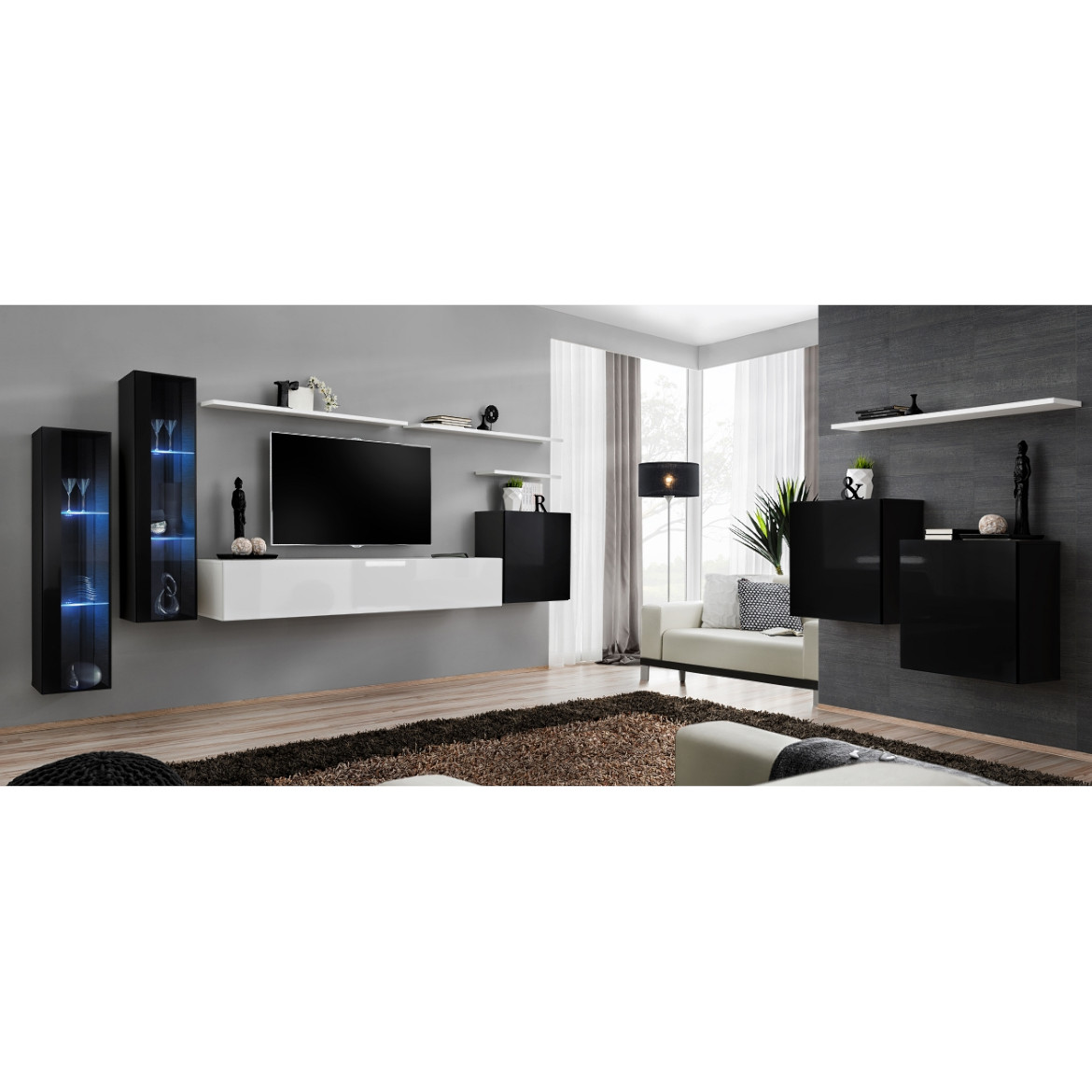 Regal  Switch XI 330x40x160 cm+LED crna/bela