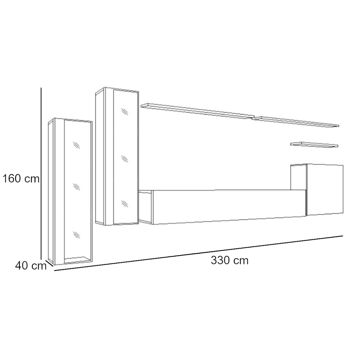 Regal  Switch XI 330x40x160 cm+LED crna/bela