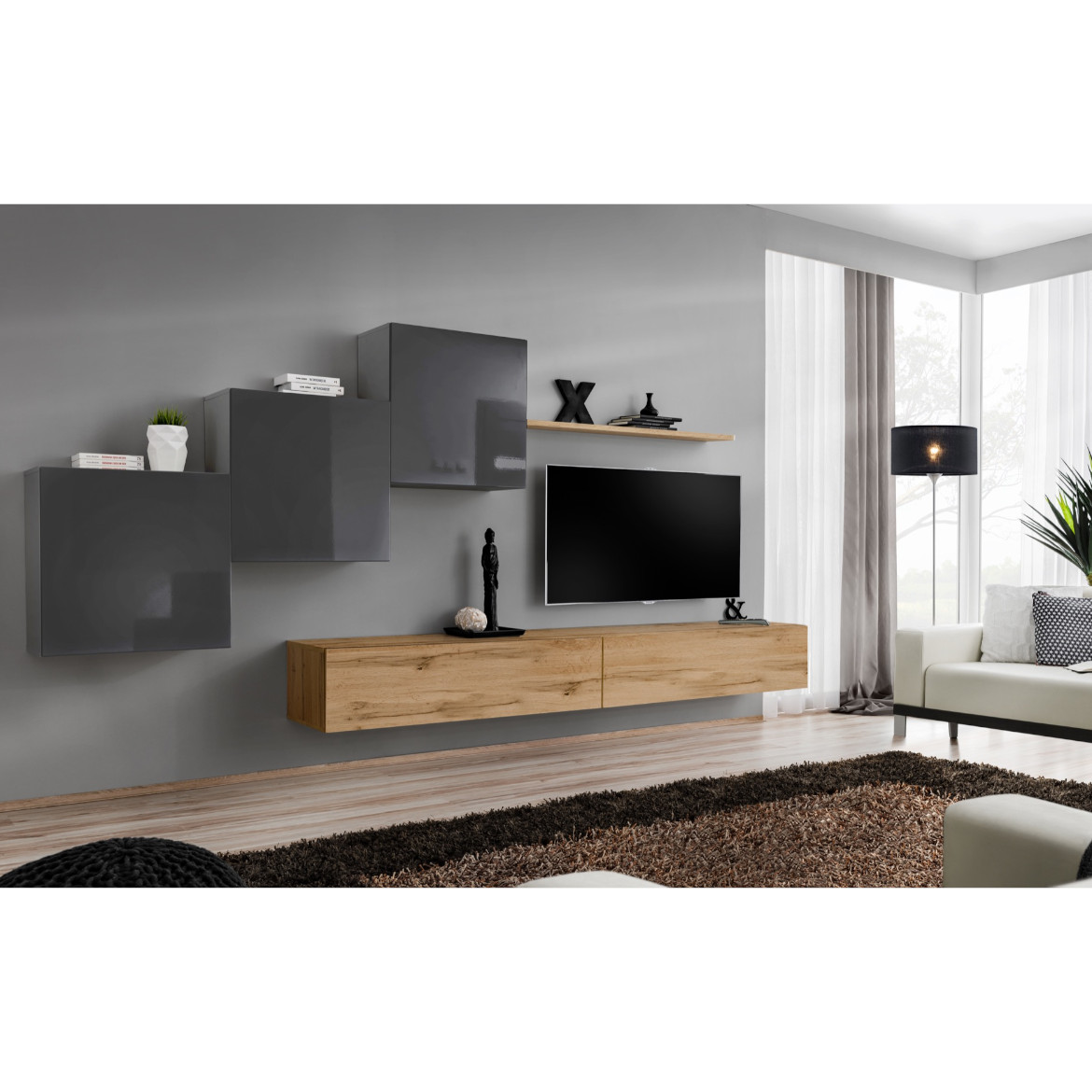 Regal  Switch X 330x40x160 cm siva/natur