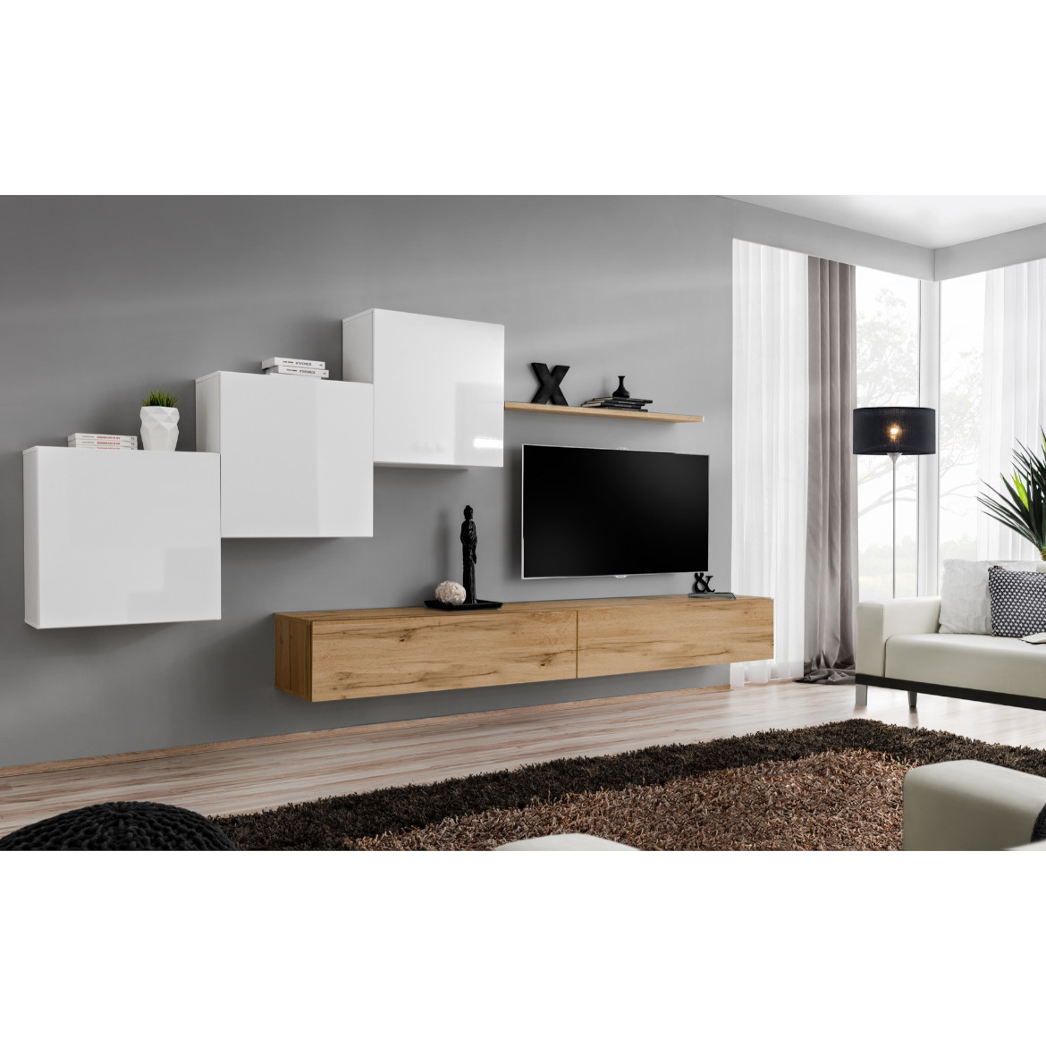 Regal  Switch X 330x40x160 cm bela/natur