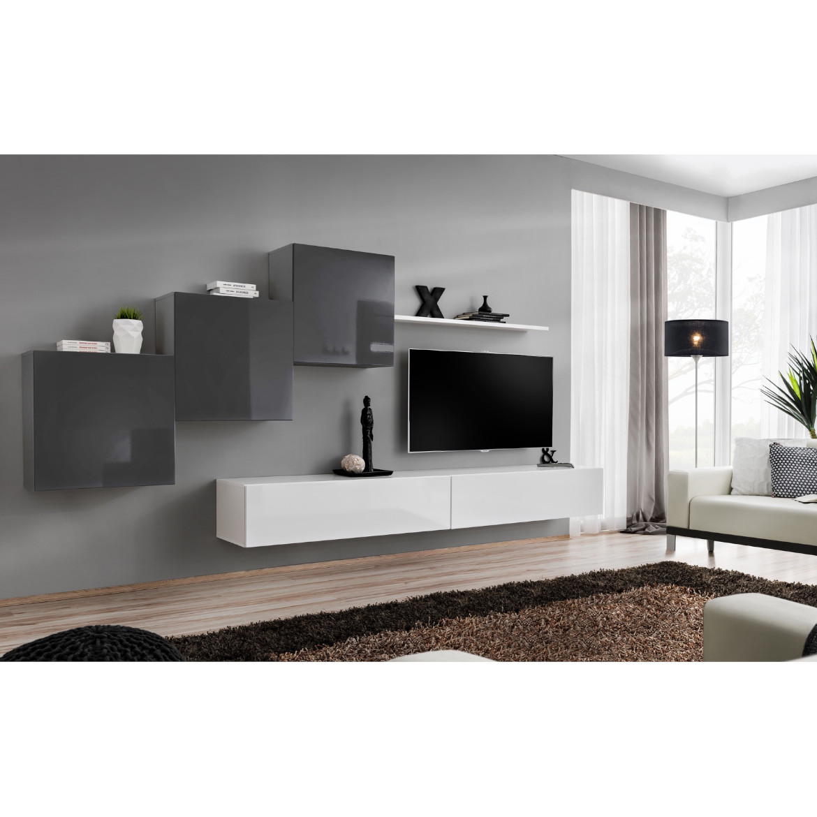 Regal  Switch X 330x40x160 cm siva/bela