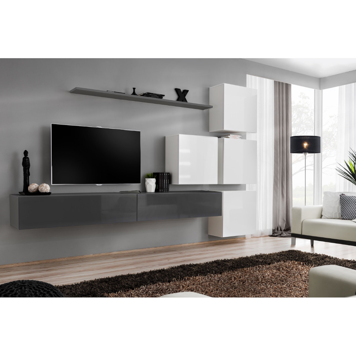 Regal  Switch IX 280x40x180 cm siva/bela