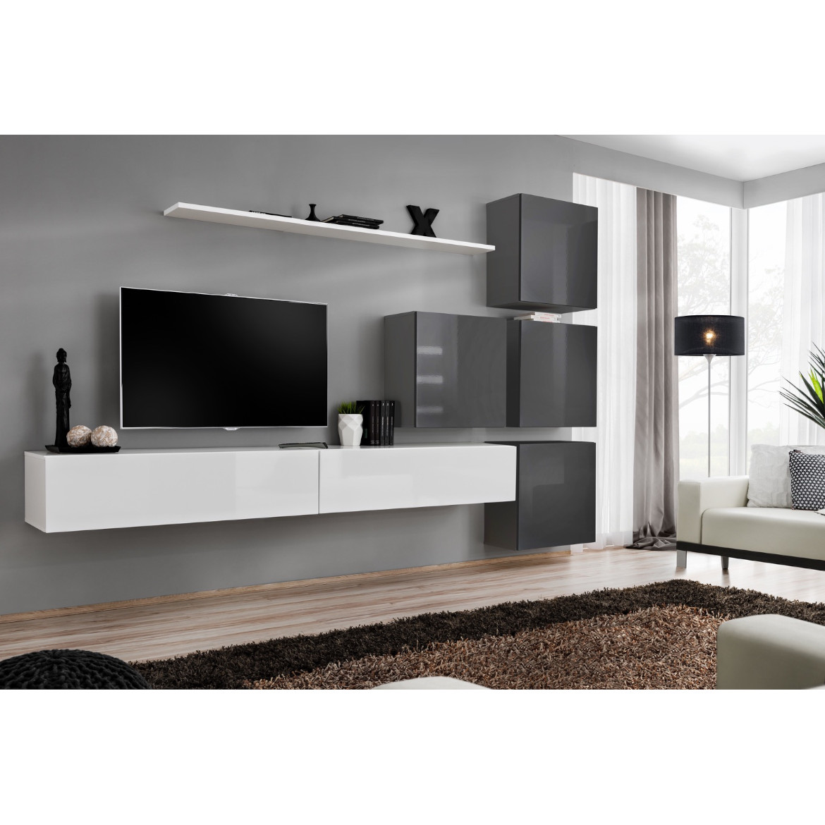 Regal  Switch IX 280x40x180 cm bela/siva