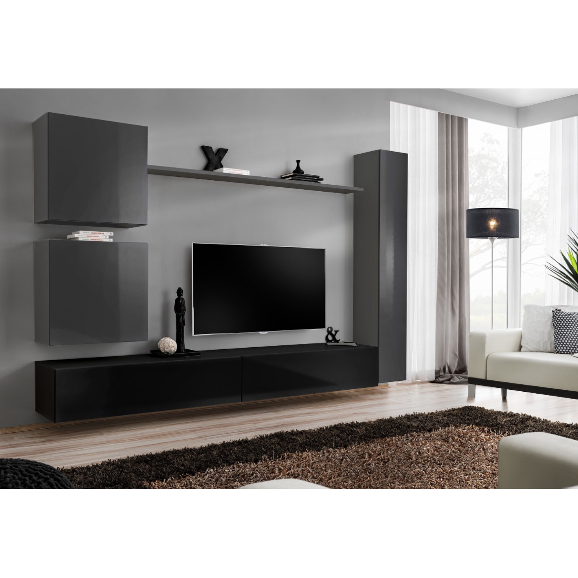 Regal  Switch VIII 280x40x180 cm siva/crna