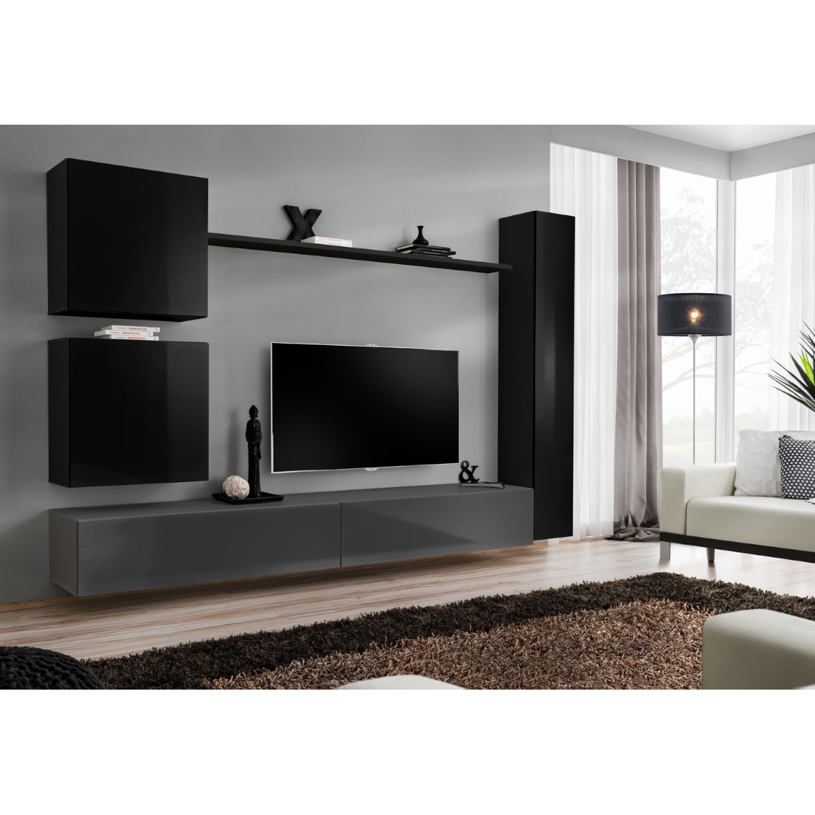 Regal  Switch VIII 280x40x180 cm crna/siva
