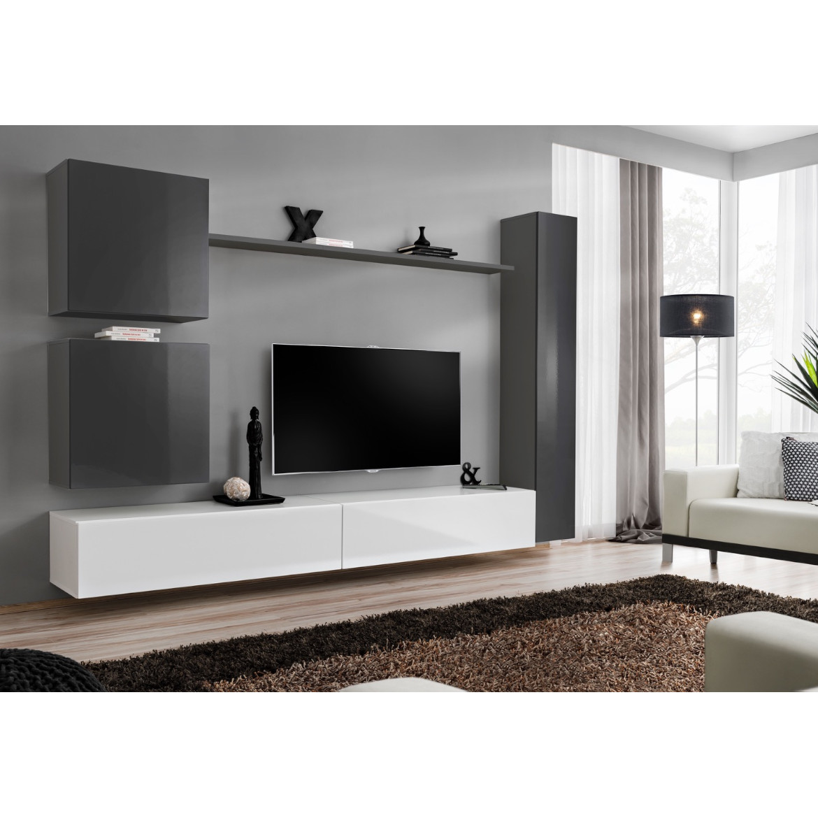 Regal  Switch VIII 280x40x180 cm siva/bela