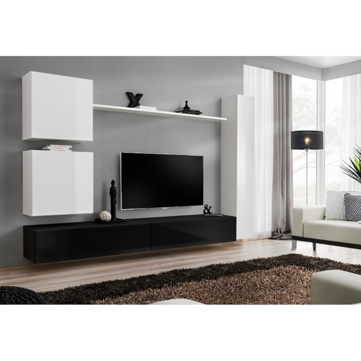 Regal  Switch VIII 280x40x180 cm bela/crna