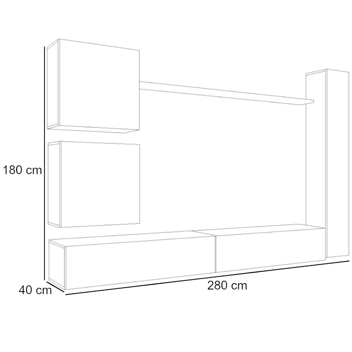 Regal  Switch VIII 280x40x180 cm bela/crna