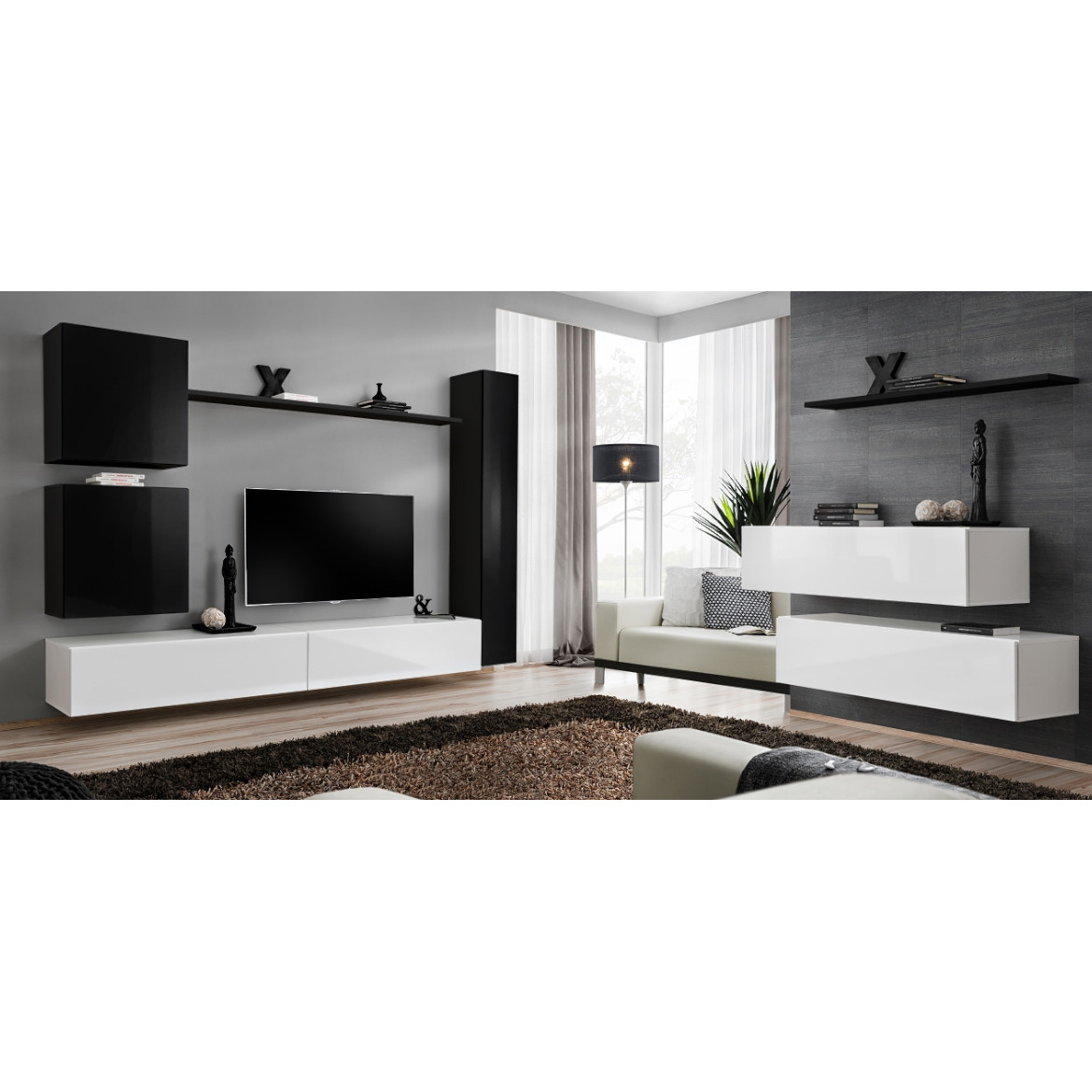 Regal  Switch VIII 280x40x180 cm crna/bela