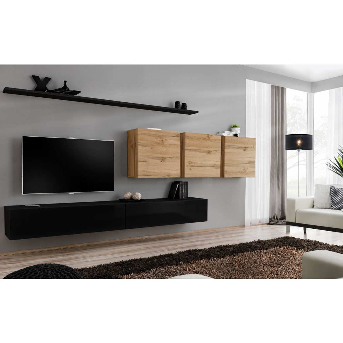 Regal  Switch VII 330x40x150 cm crna/natur