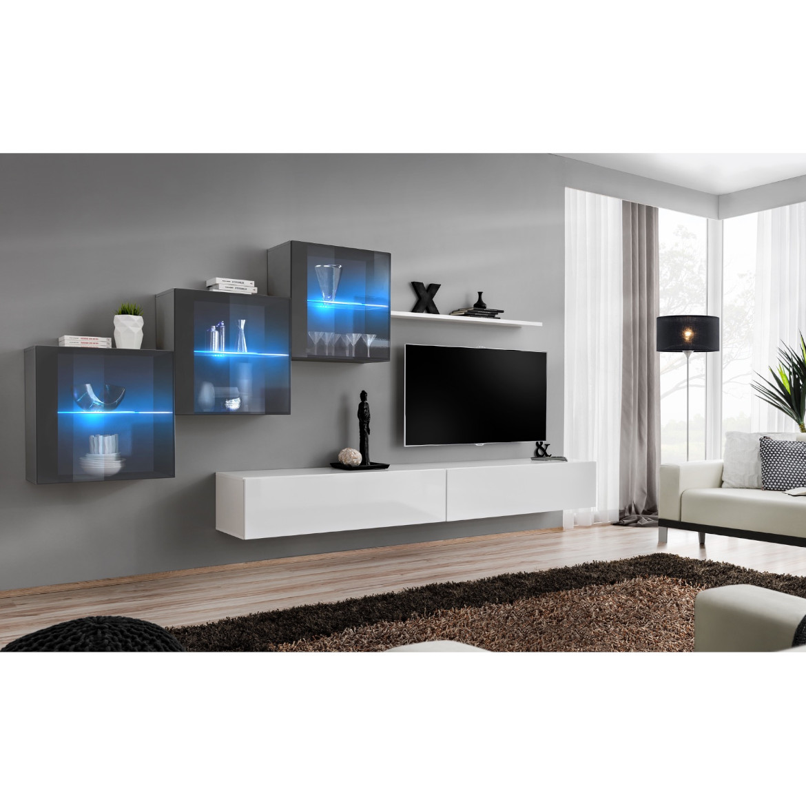 Regal  Switch XX 330x40x160 cm+LED siva/bela