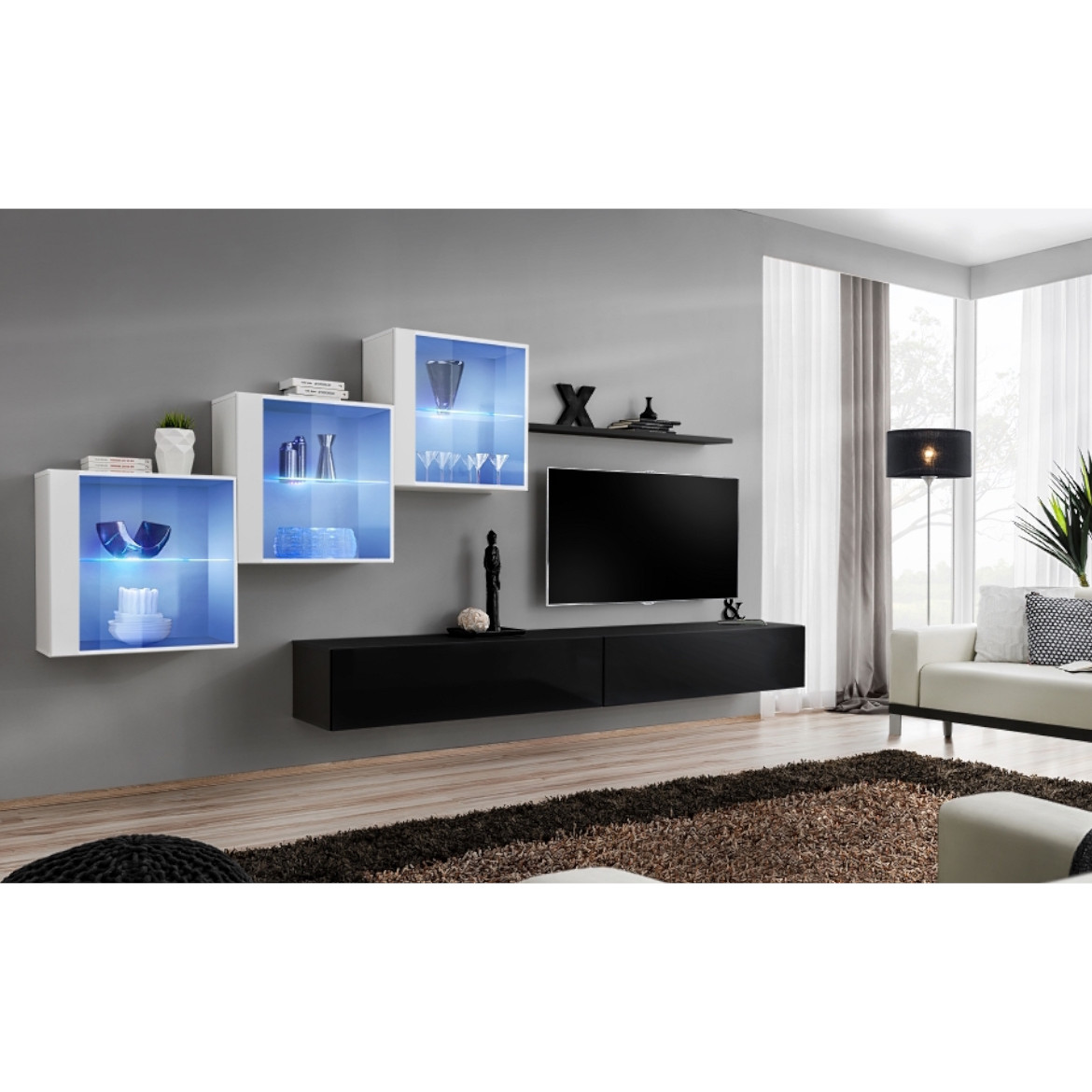 Regal  Switch XX 330x40x160 cm+LED bela/crna