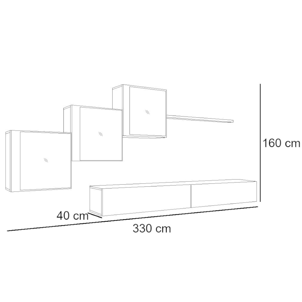 Regal  Switch XX 330x40x160 cm+LED bela/crna