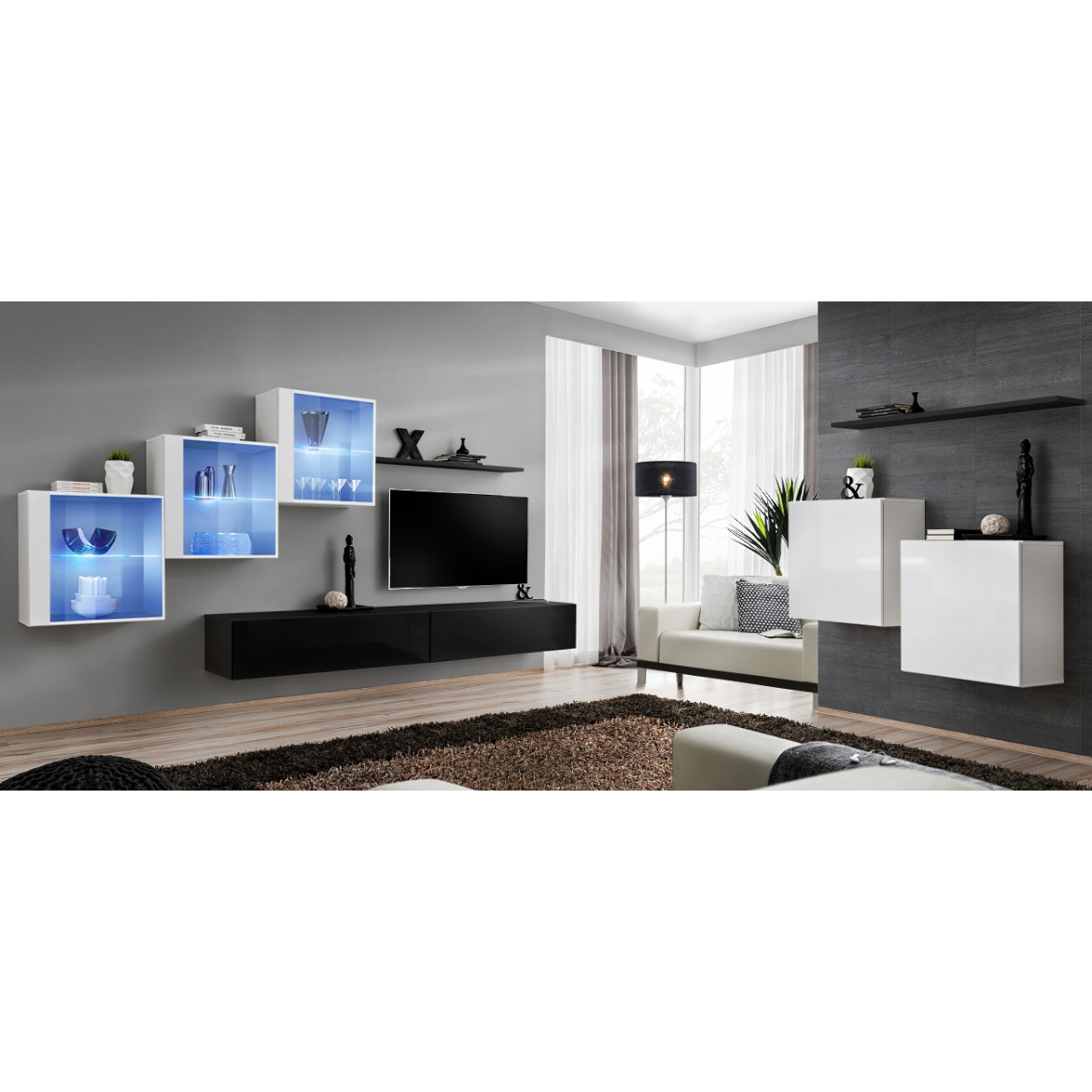 Regal  Switch XX 330x40x160 cm+LED bela/crna