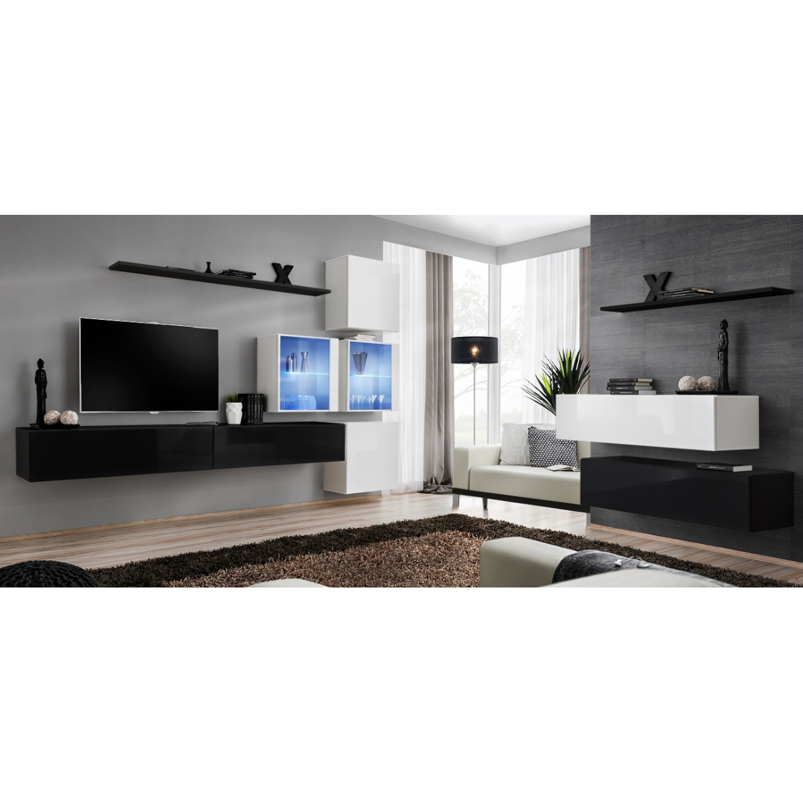 Regal  Switch XIX 280x40x180 cm+LED crna/bela