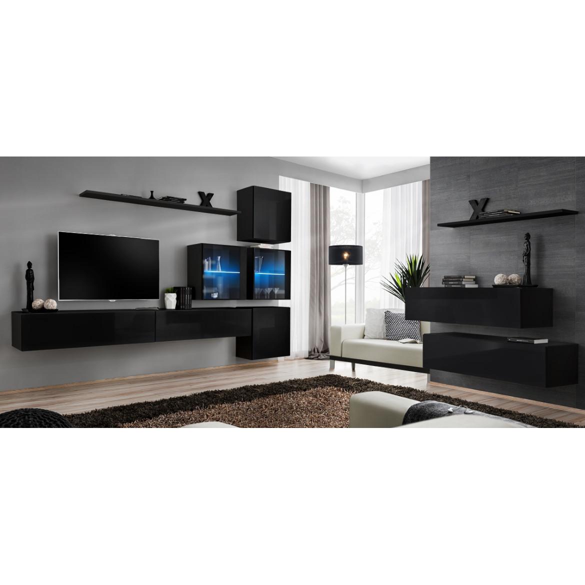 Regal  Switch XIX 280x40x180 cm+LED crna