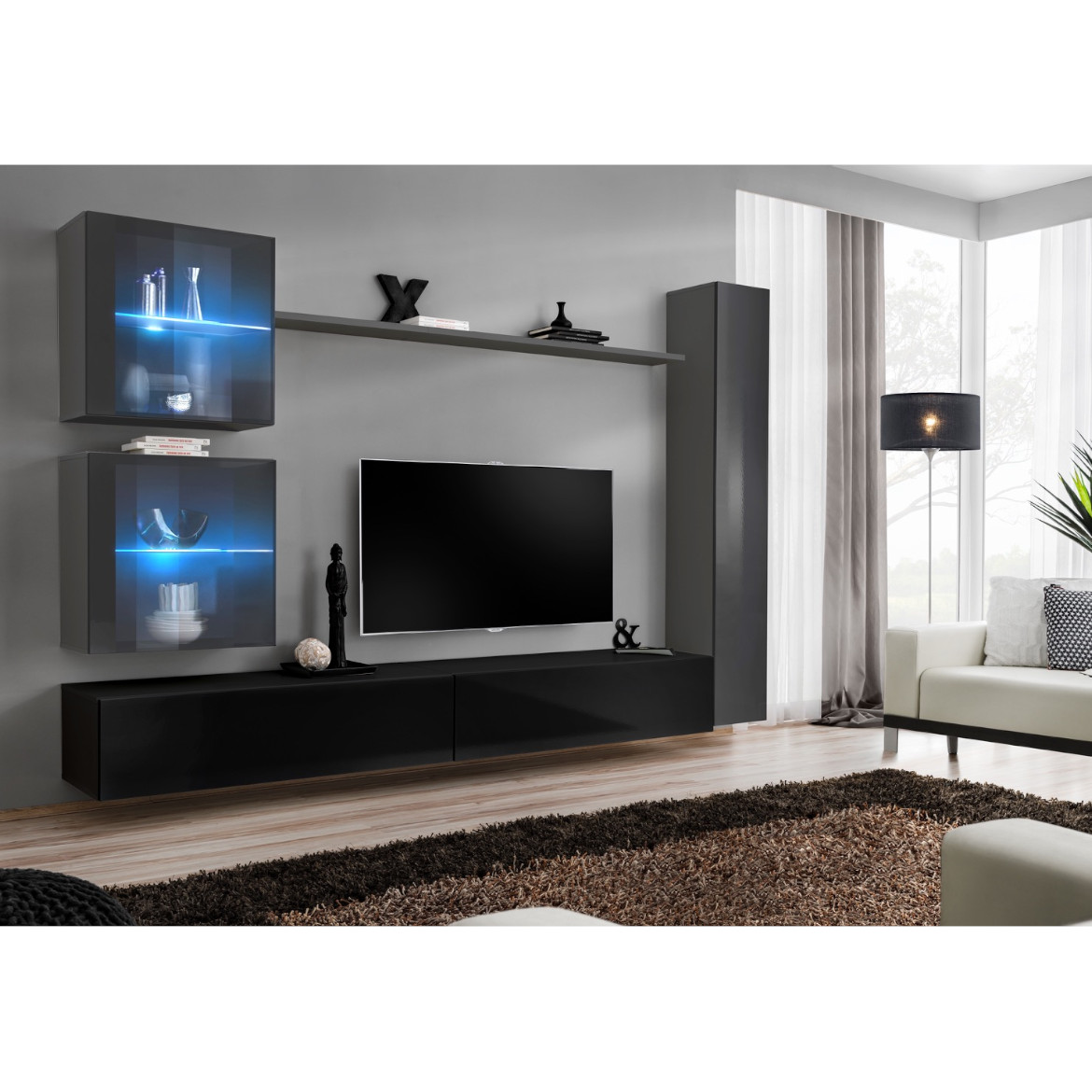 Regal  Switch XVIII 280x40x180 cm+LED siva/crna