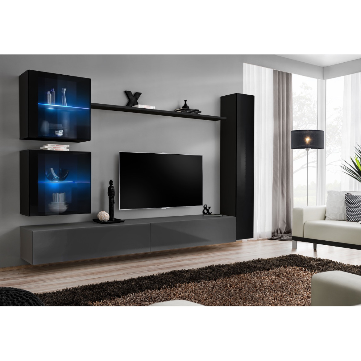 Regal  Switch XVIII 280x40x180 cm+LED crna/siva