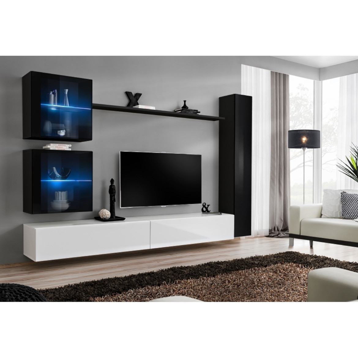 Regal  Switch XVIII 280x40x180 cm+LED crna/bela