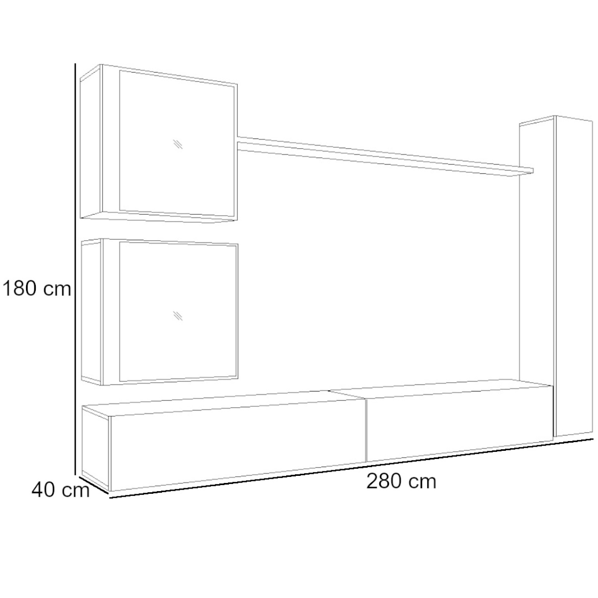 Regal  Switch XVIII 280x40x180 cm+LED crna/bela