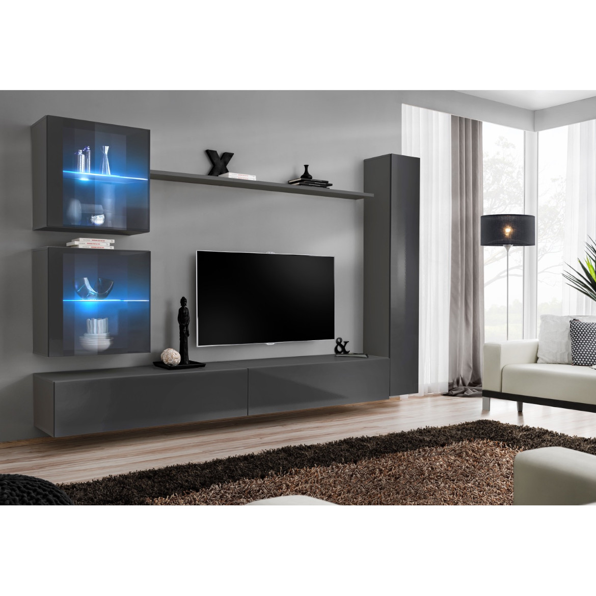 Regal  Switch XVIII 280x40x180 cm+LED siva