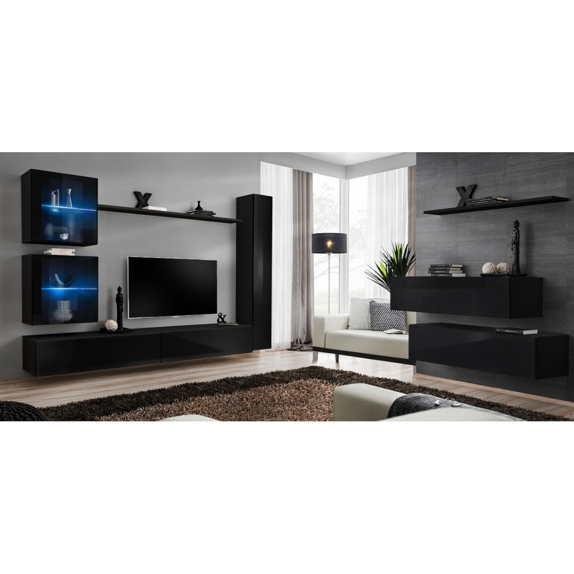 Regal  Switch XVIII 280x40x180 cm+LED crna