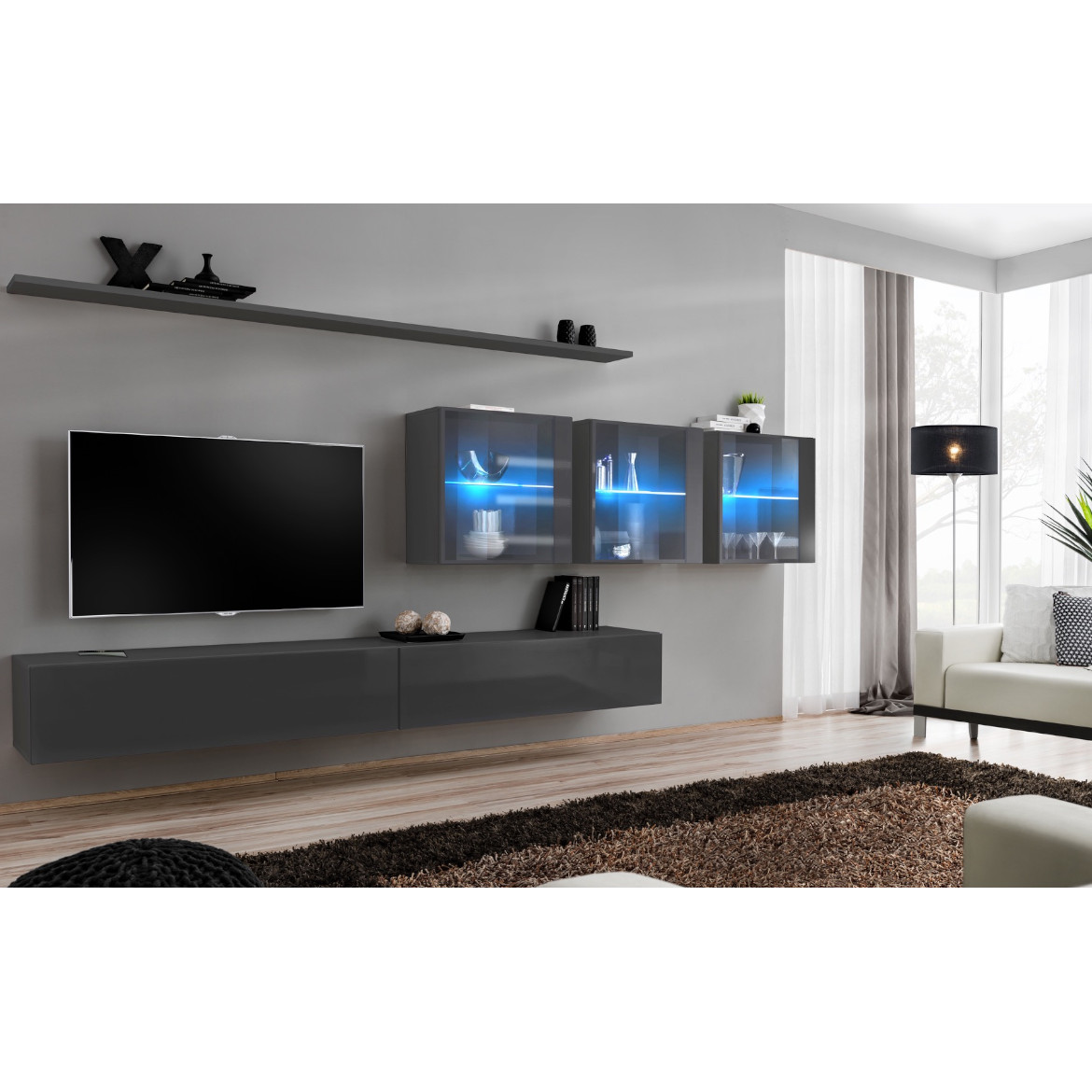 Regal  Switch XVII 330x40x150 cm+LED siva