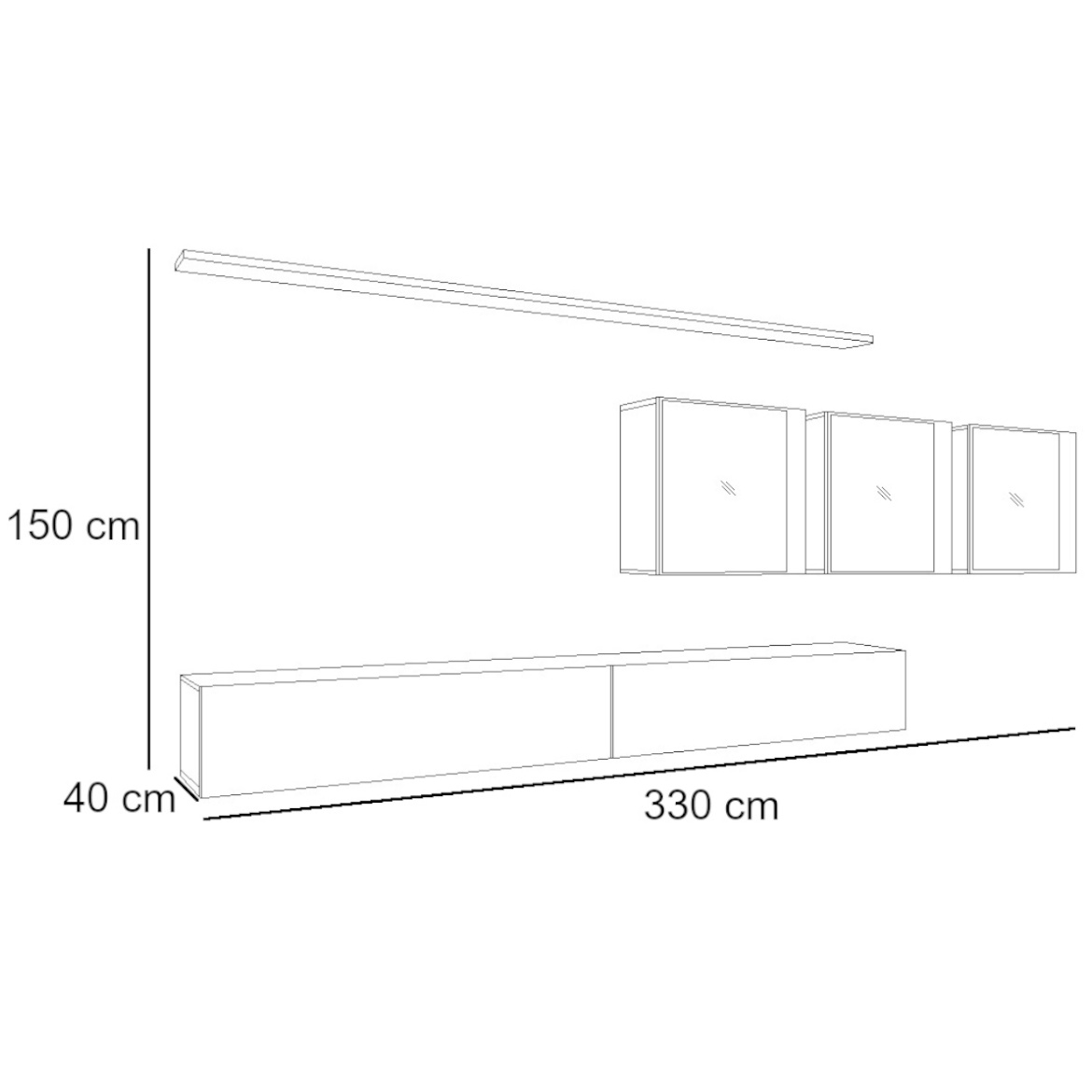 Regal  Switch XVII 330x40x150 cm+LED siva