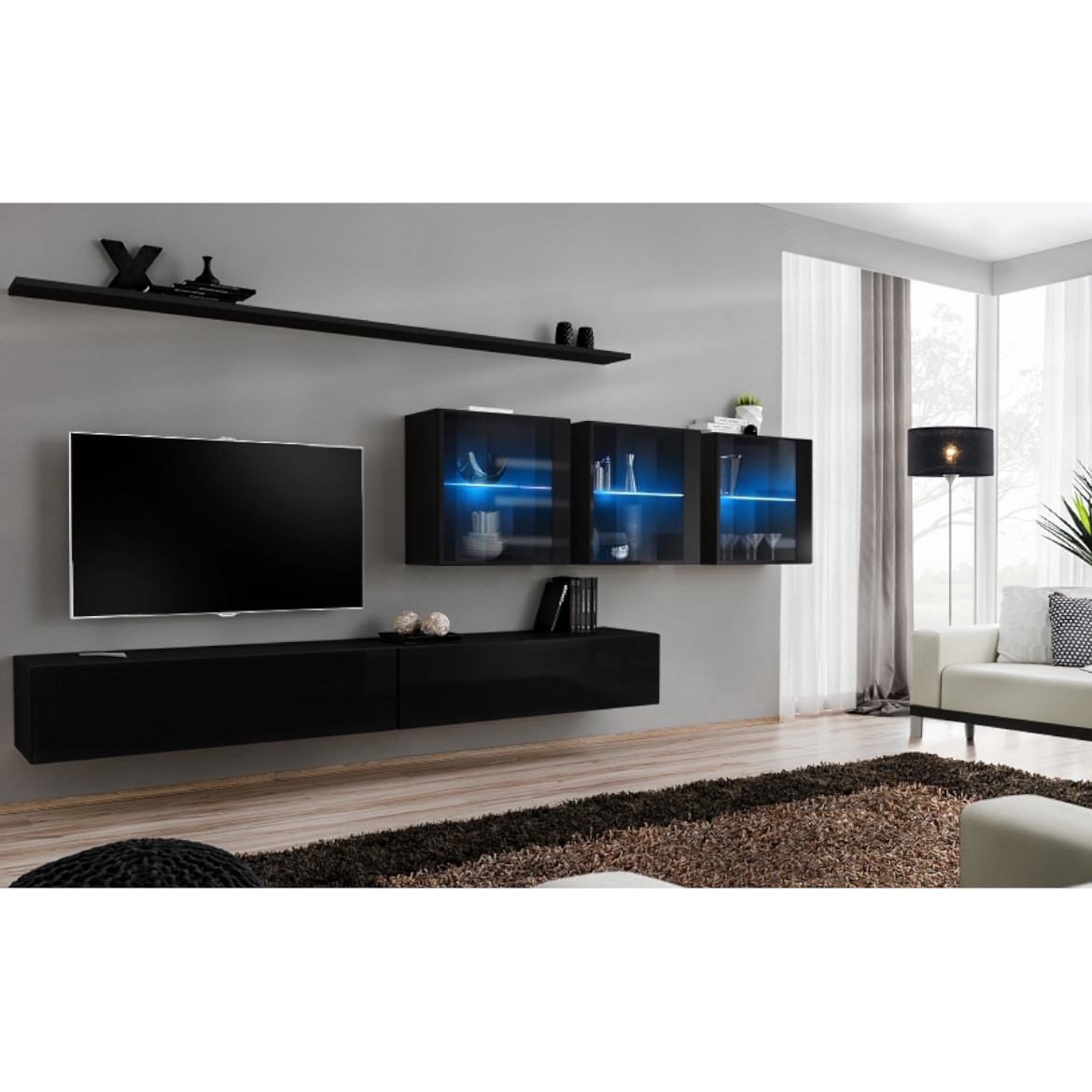 Regal  Switch XVII 330x40x150 cm+LED crna