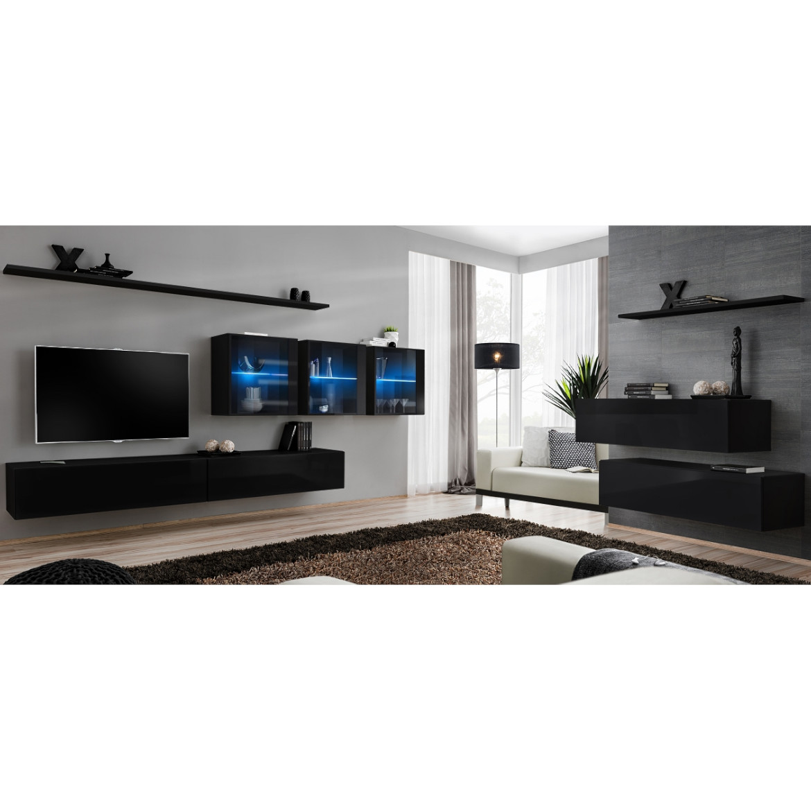 Regal  Switch XVII 330x40x150 cm+LED crna