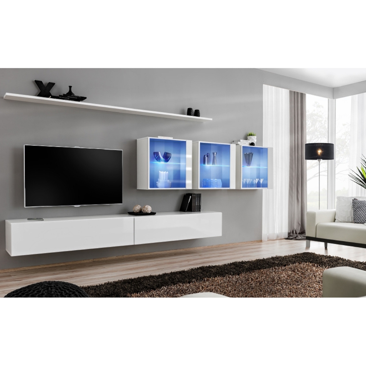 Regal  Switch XVII 330x40x150 cm+LED bela