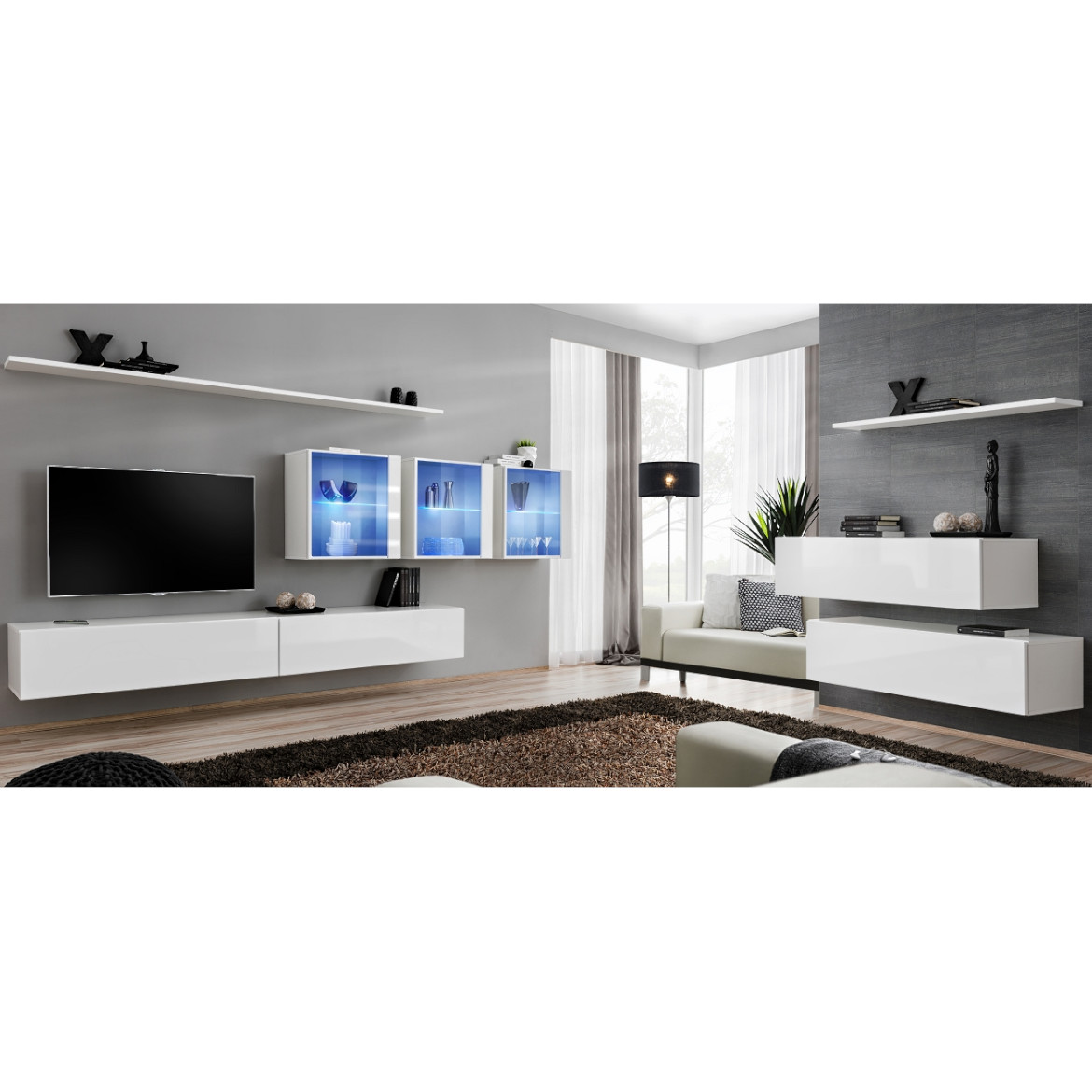 Regal  Switch XVII 330x40x150 cm+LED bela