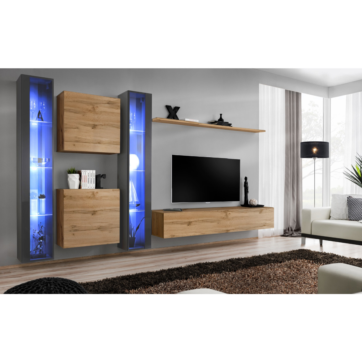 Regal  Switch XVI 330x40x180 cm+LED siva/natur