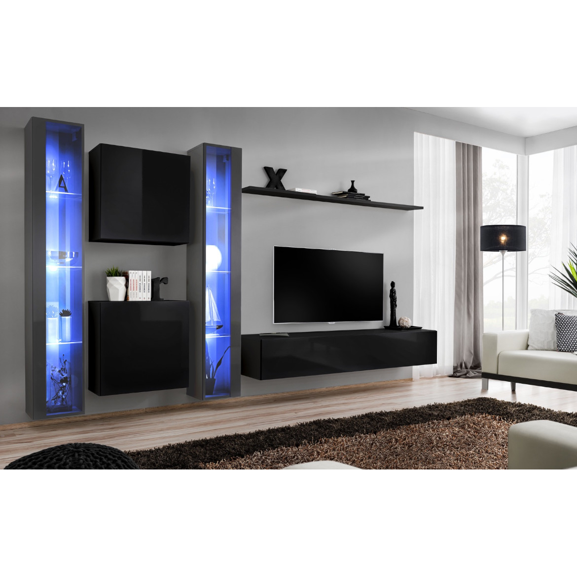Regal  Switch XVI 330x40x180 cm+LED siva/crna