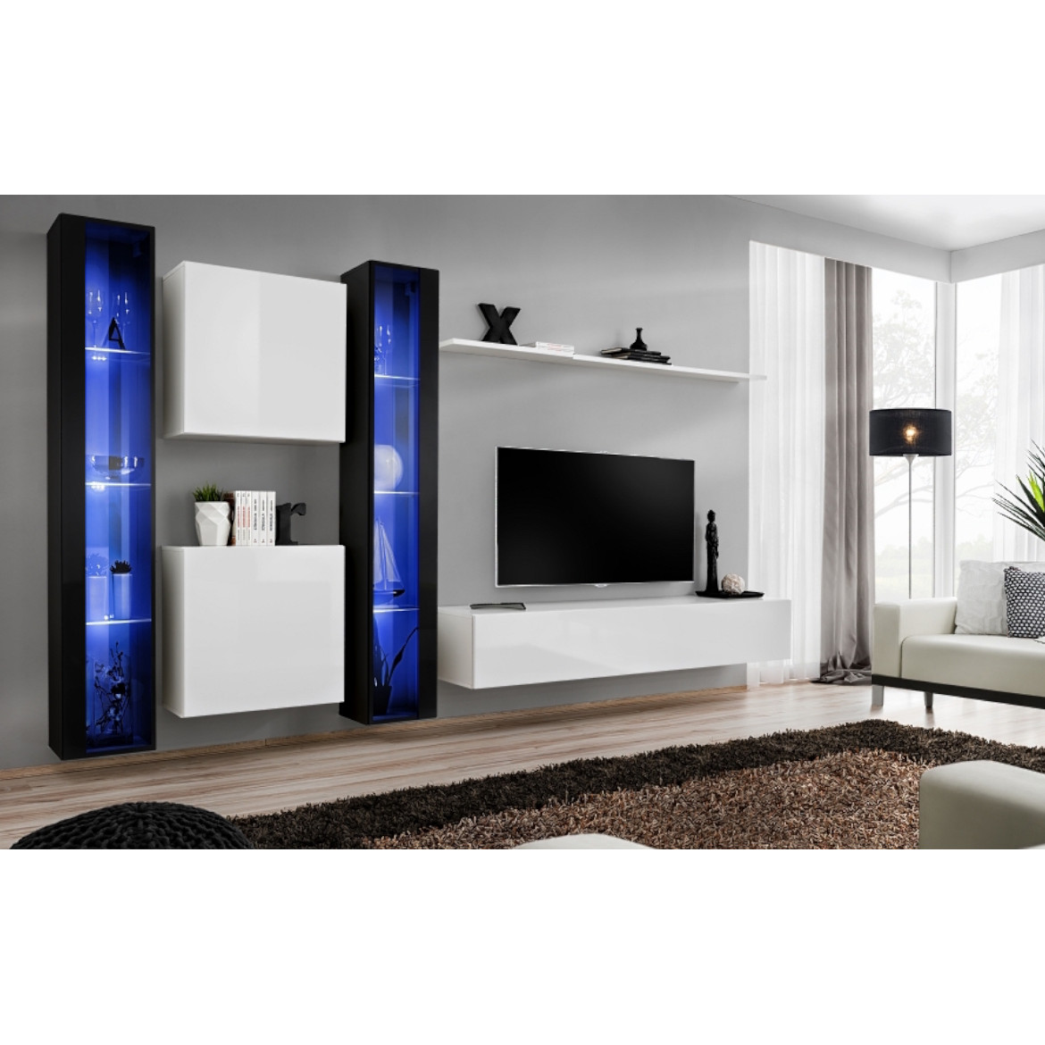 Regal  Switch XVI 330x40x180 cm+LED crna/bela