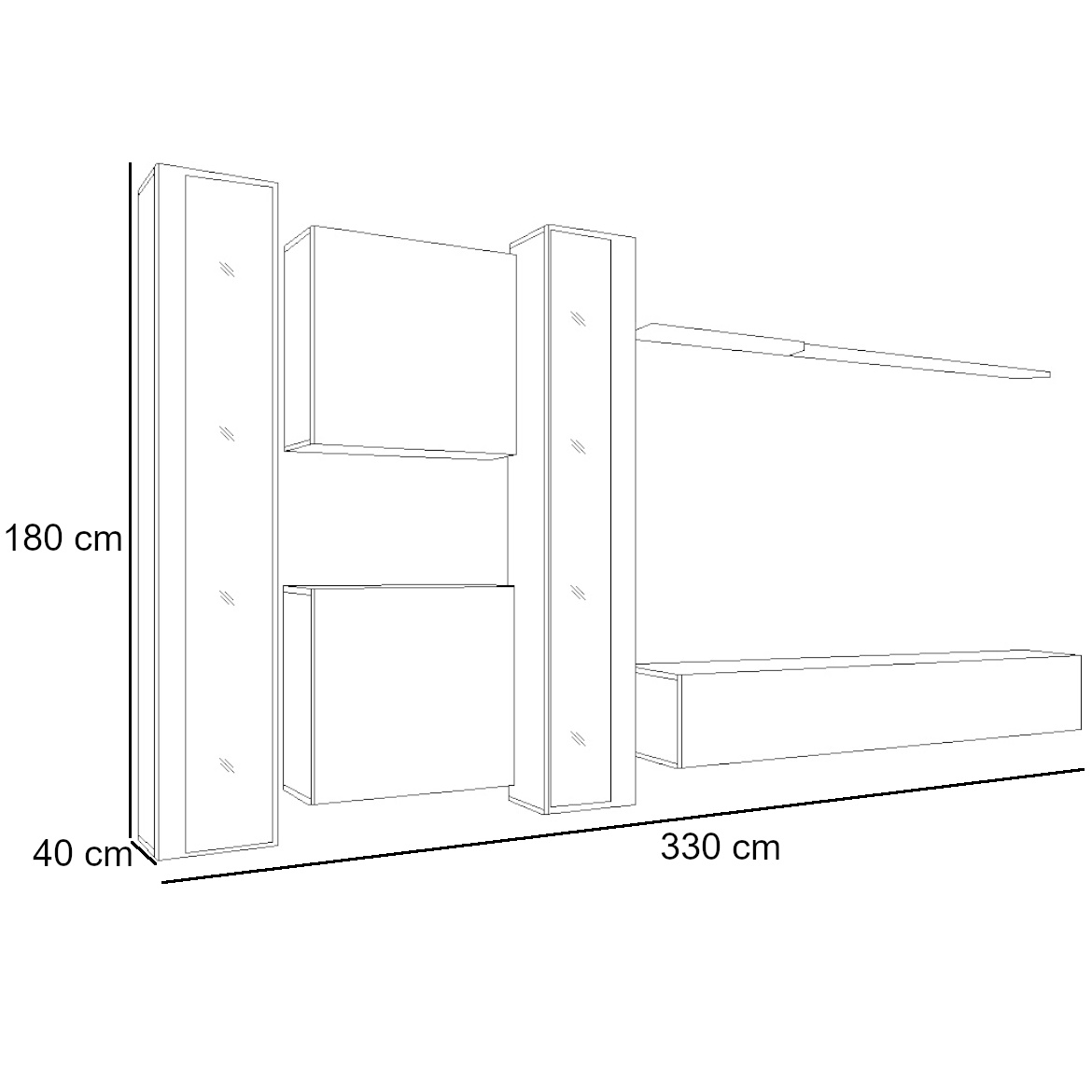 Regal  Switch XVI 330x40x180 cm+LED crna/bela