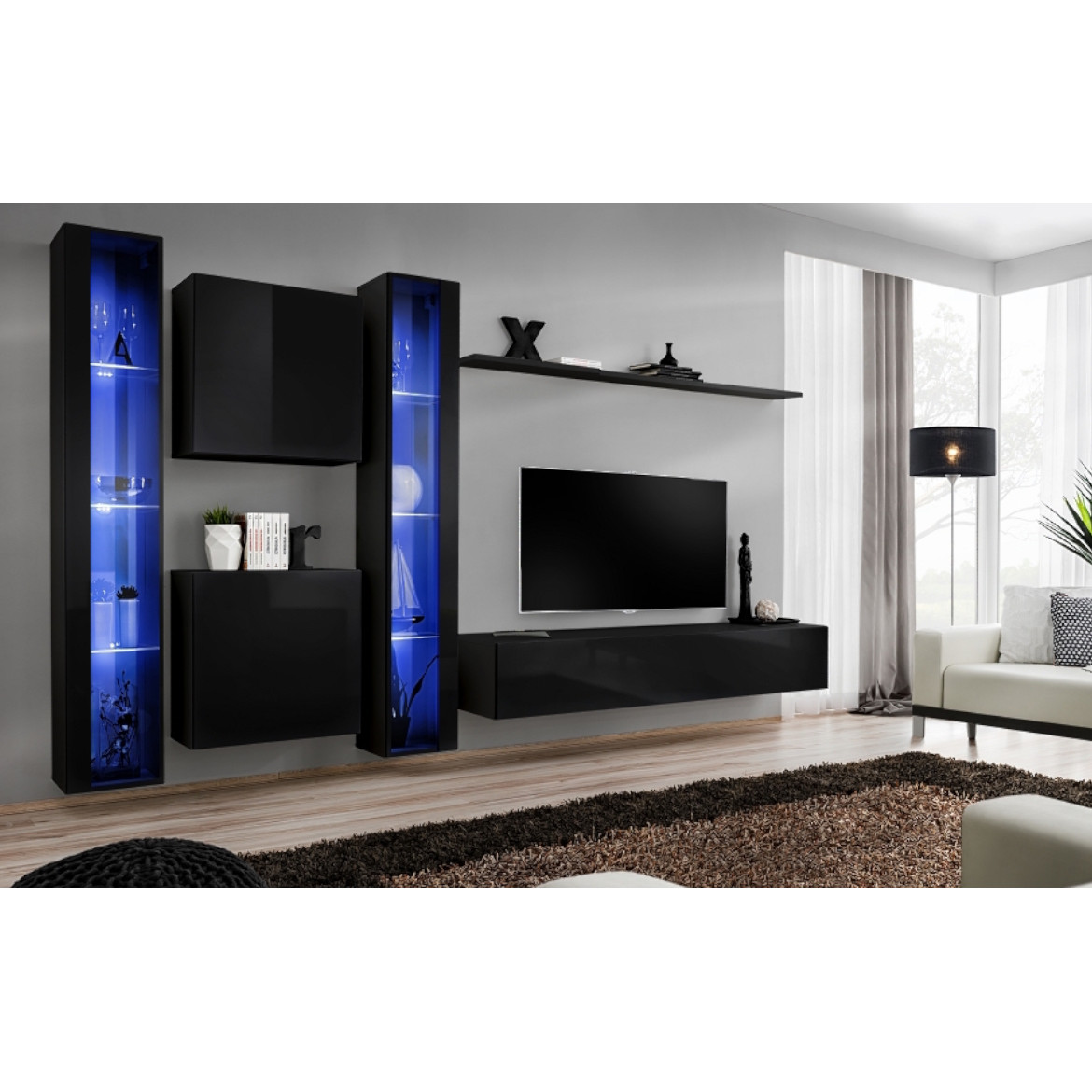 Regal  Switch XVI 330x40x180 cm+LED crna