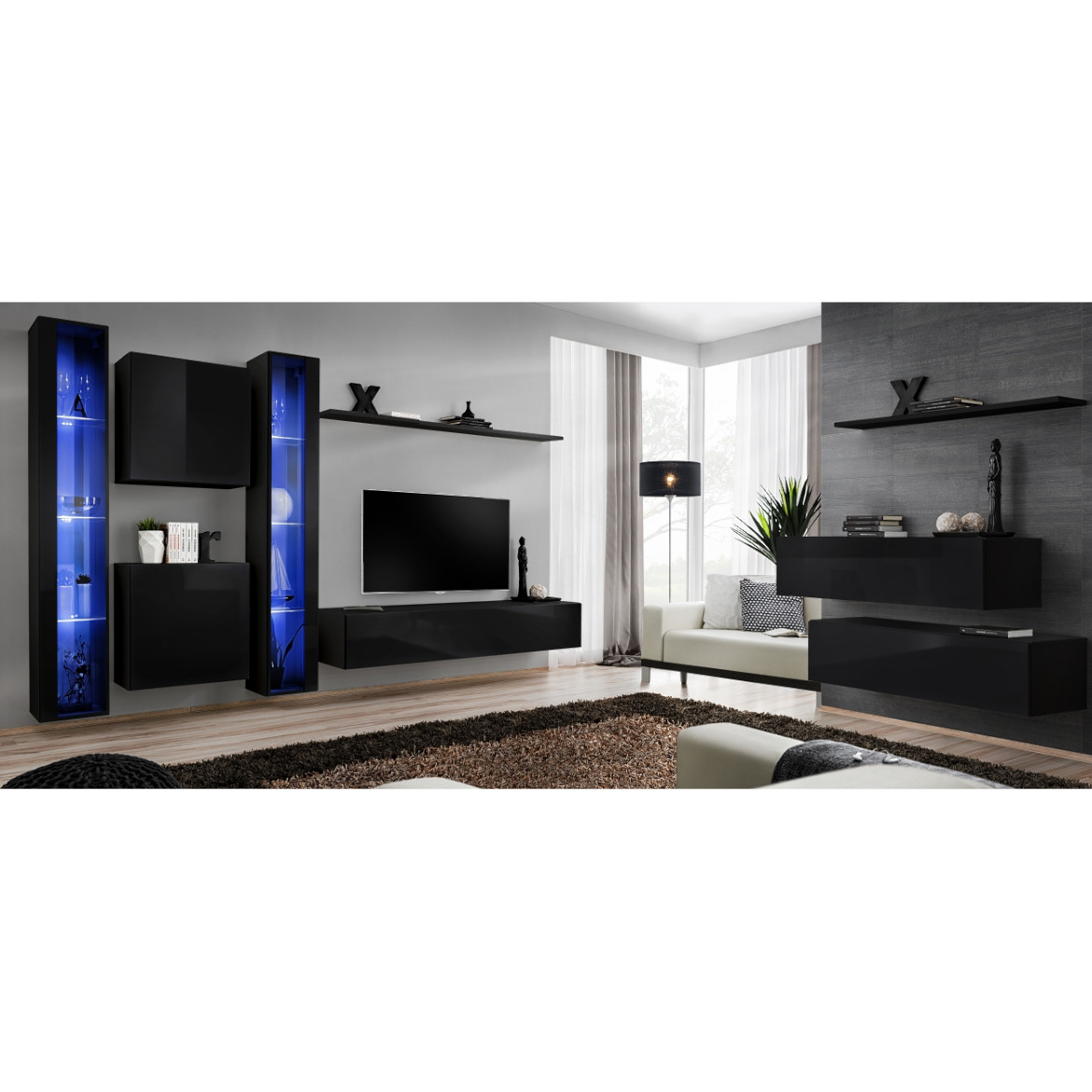 Regal  Switch XVI 330x40x180 cm+LED crna