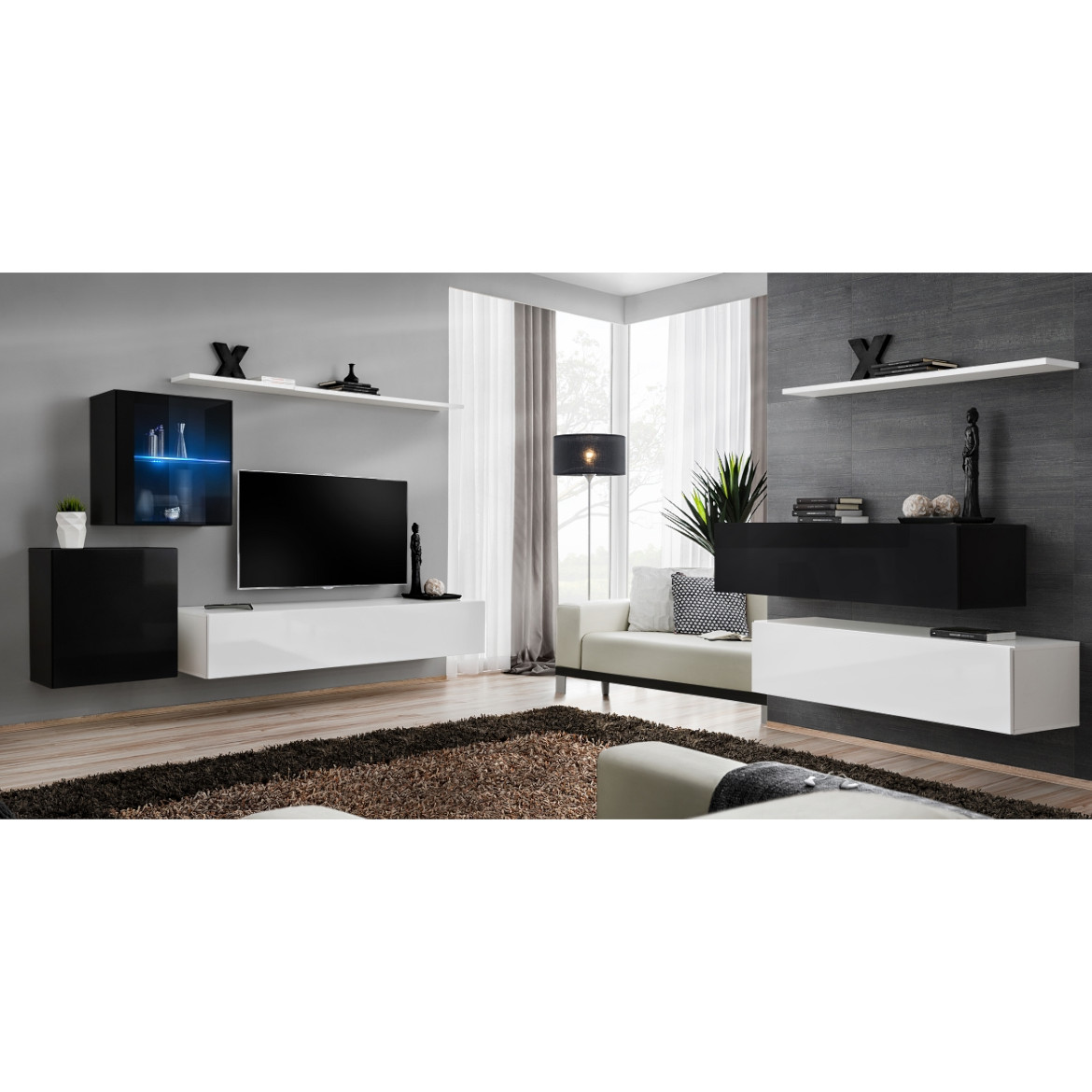 Regal  Switch XV 250x40x150 cm+LED bela/crna