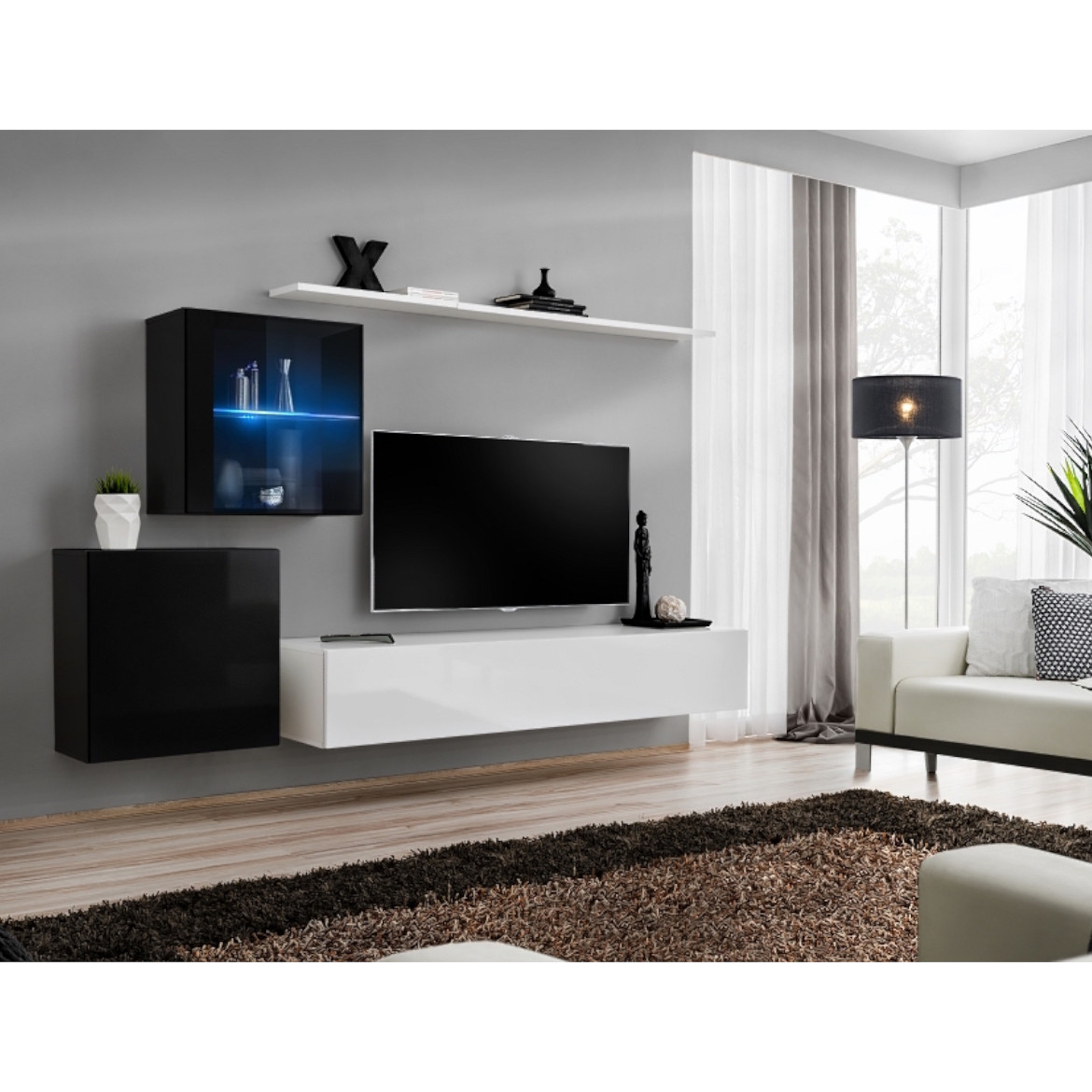 Regal  Switch XV 250x40x150 cm+LED crna/bela