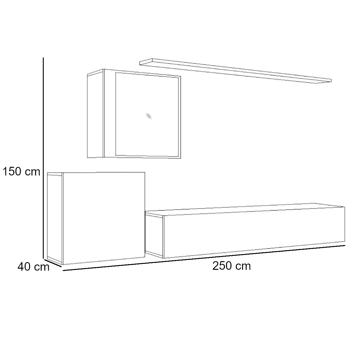 Switch regal XV 250x40x150 cm+LED bijeli