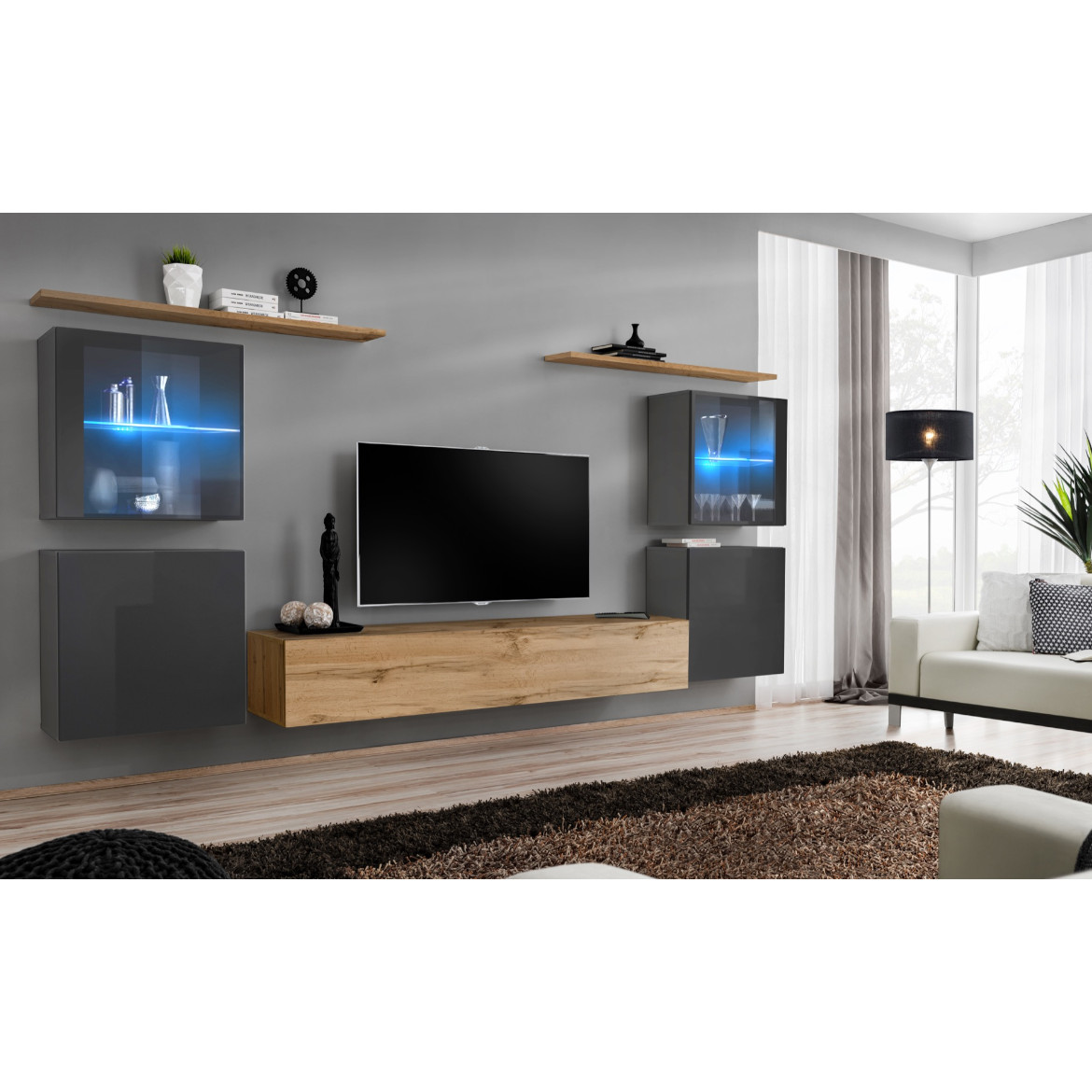Regal  Switch XIV 330x40x160 cm+LED siva/natur