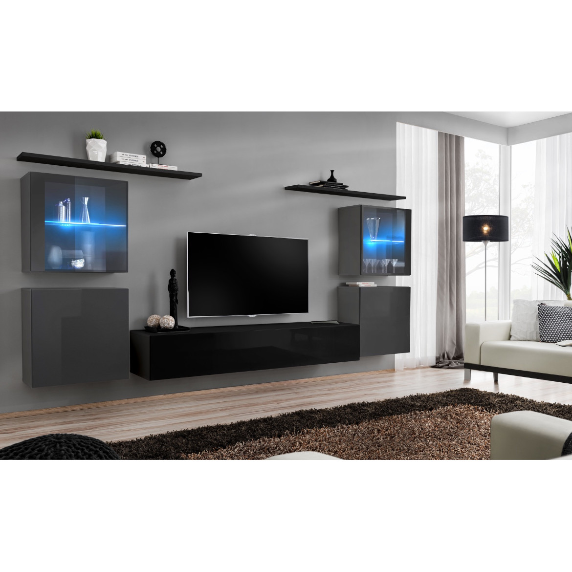 Regal  Switch XIV 330x40x160 cm+LED siva/crna
