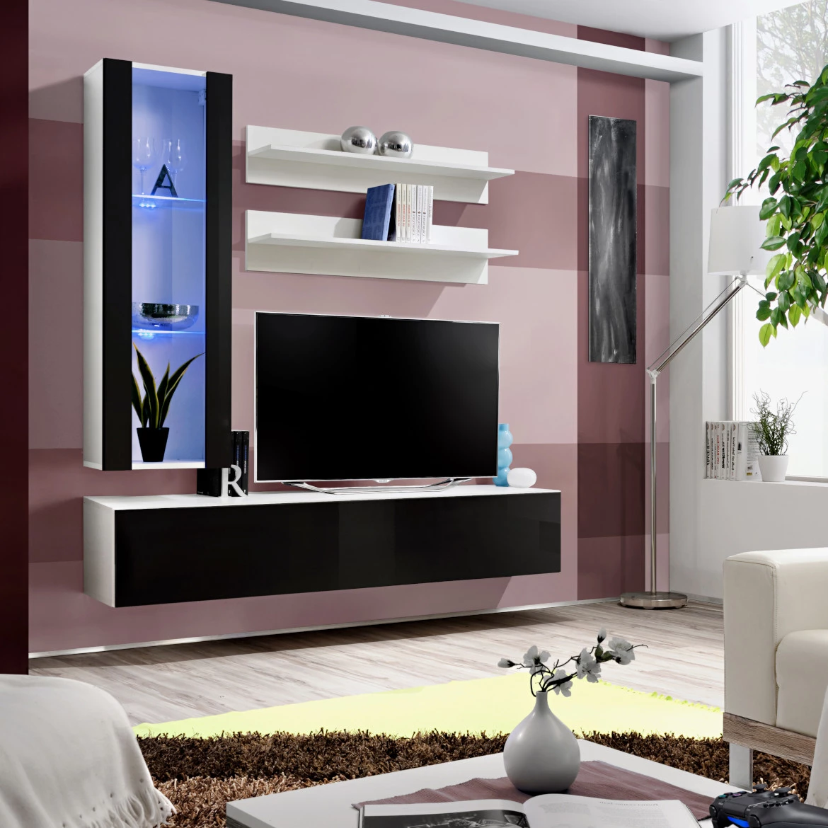 Vitrina Fly 1 vrata 40x29x126 crna/bela