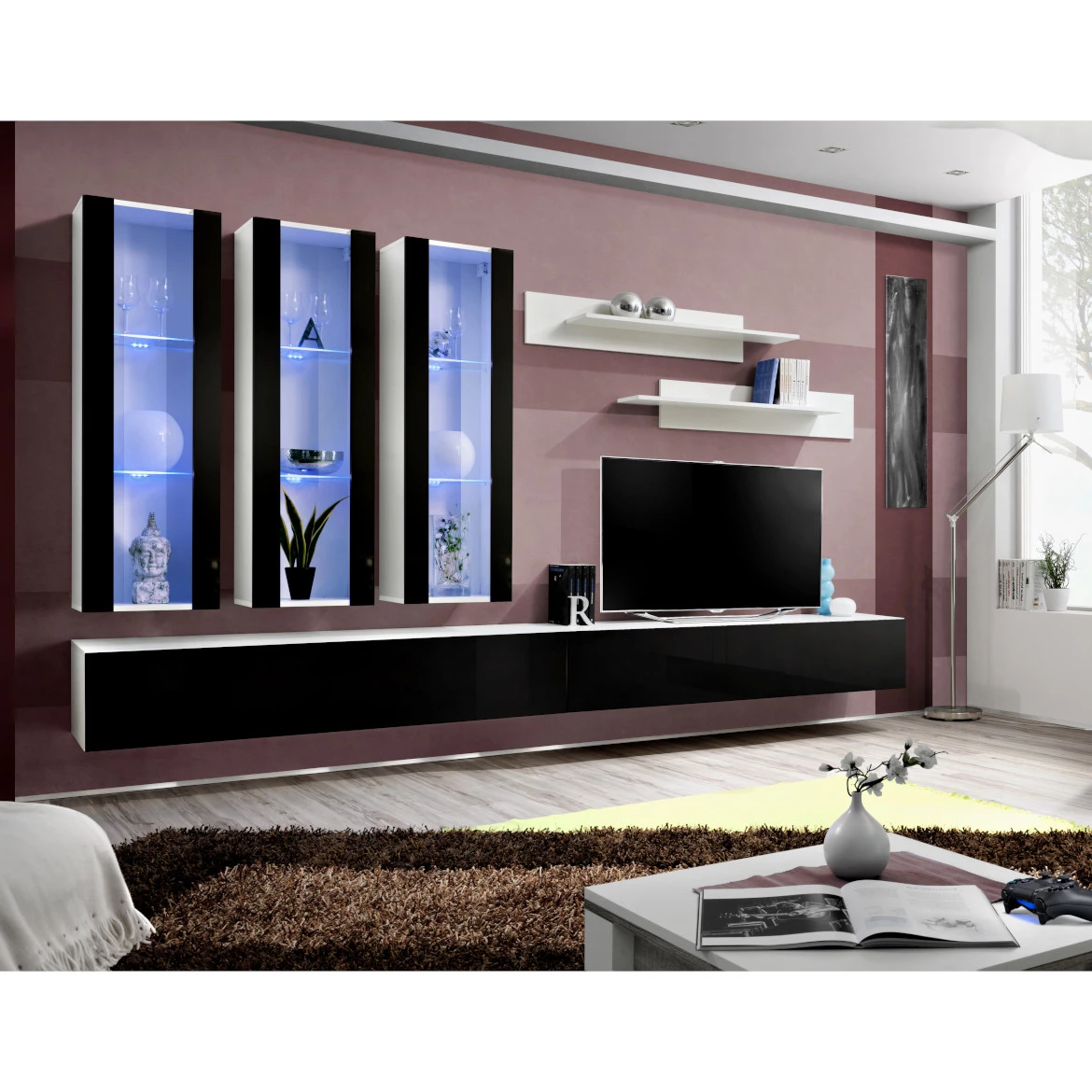 Vitrina Fly 1 vrata 40x29x126 crna/bela